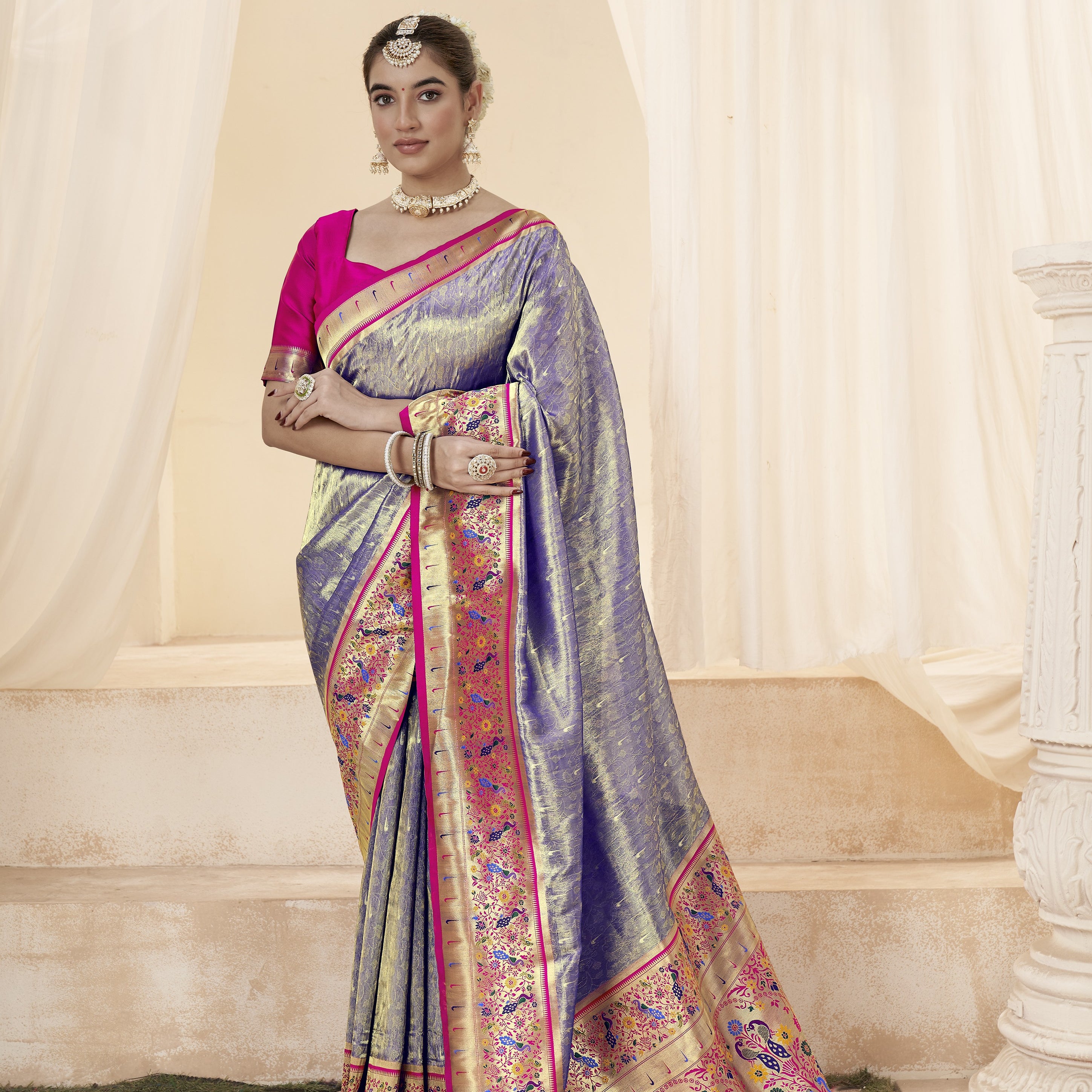 Paithani-Style Fusion Banarasi Tissue Silk Saree