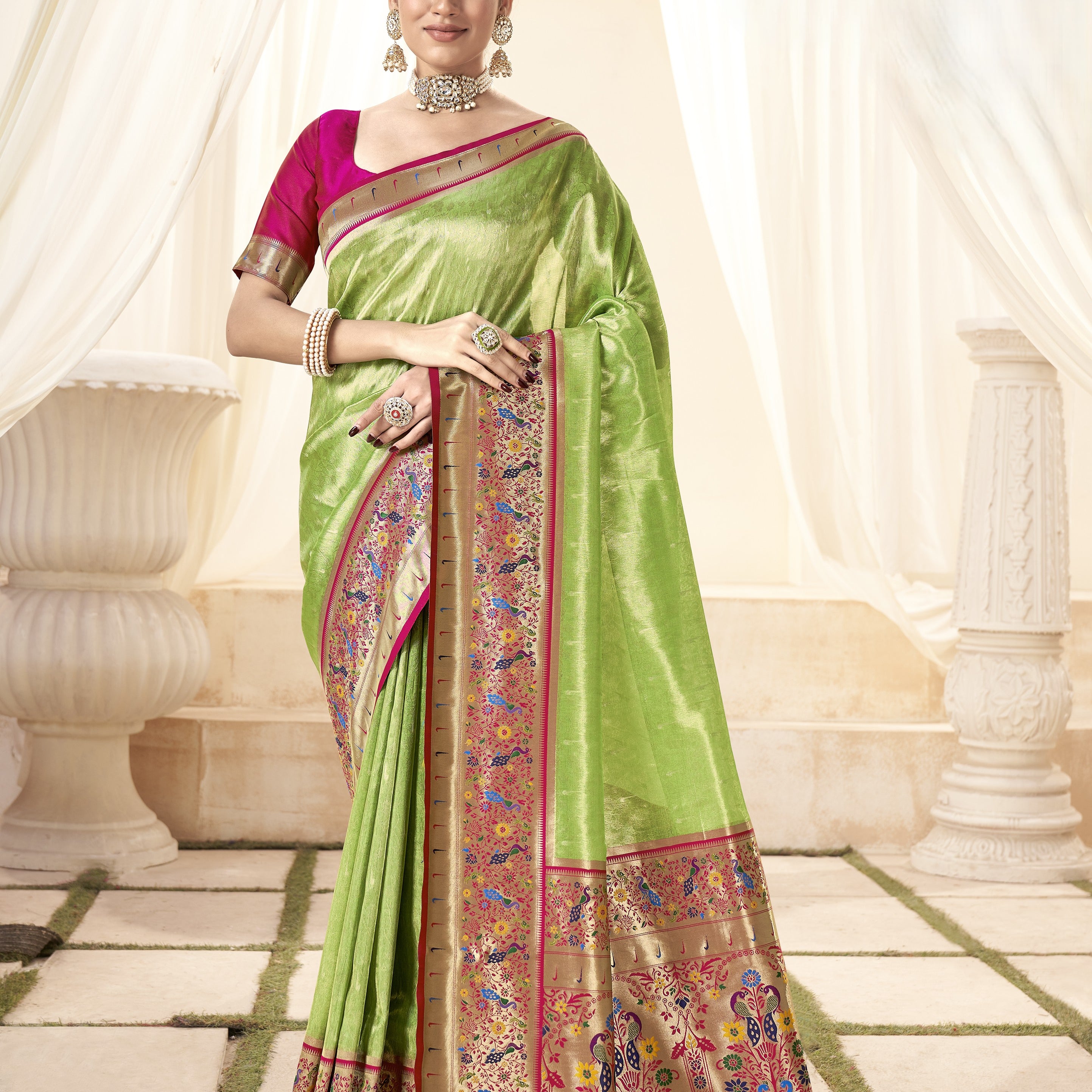 Paithani-Style Fusion Banarasi Tissue Silk Saree