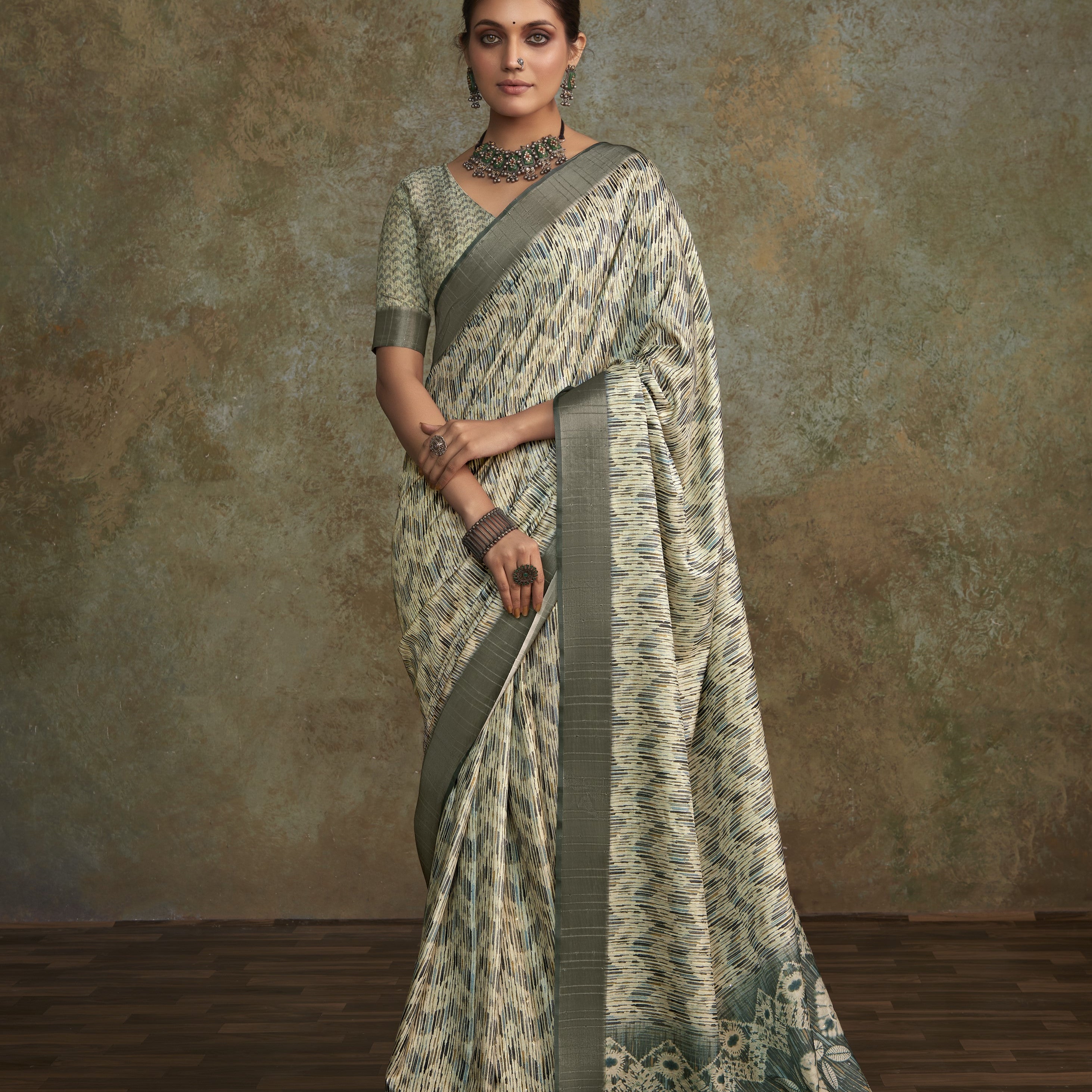 Printed Silk Saree with Lustrous Zari Border