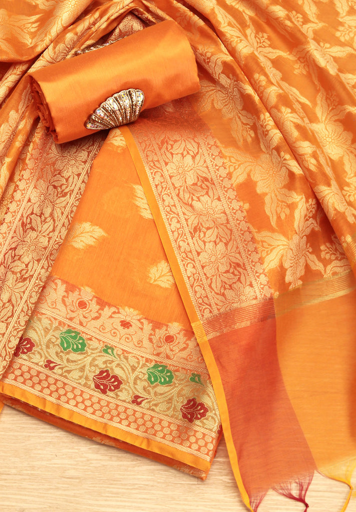 Leaf Pattern Zari Elegance Banarsi Chanderi Suit