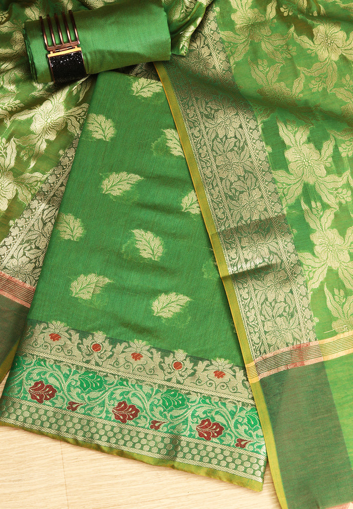 Leaf Pattern Zari Elegance Banarsi Chanderi Suit