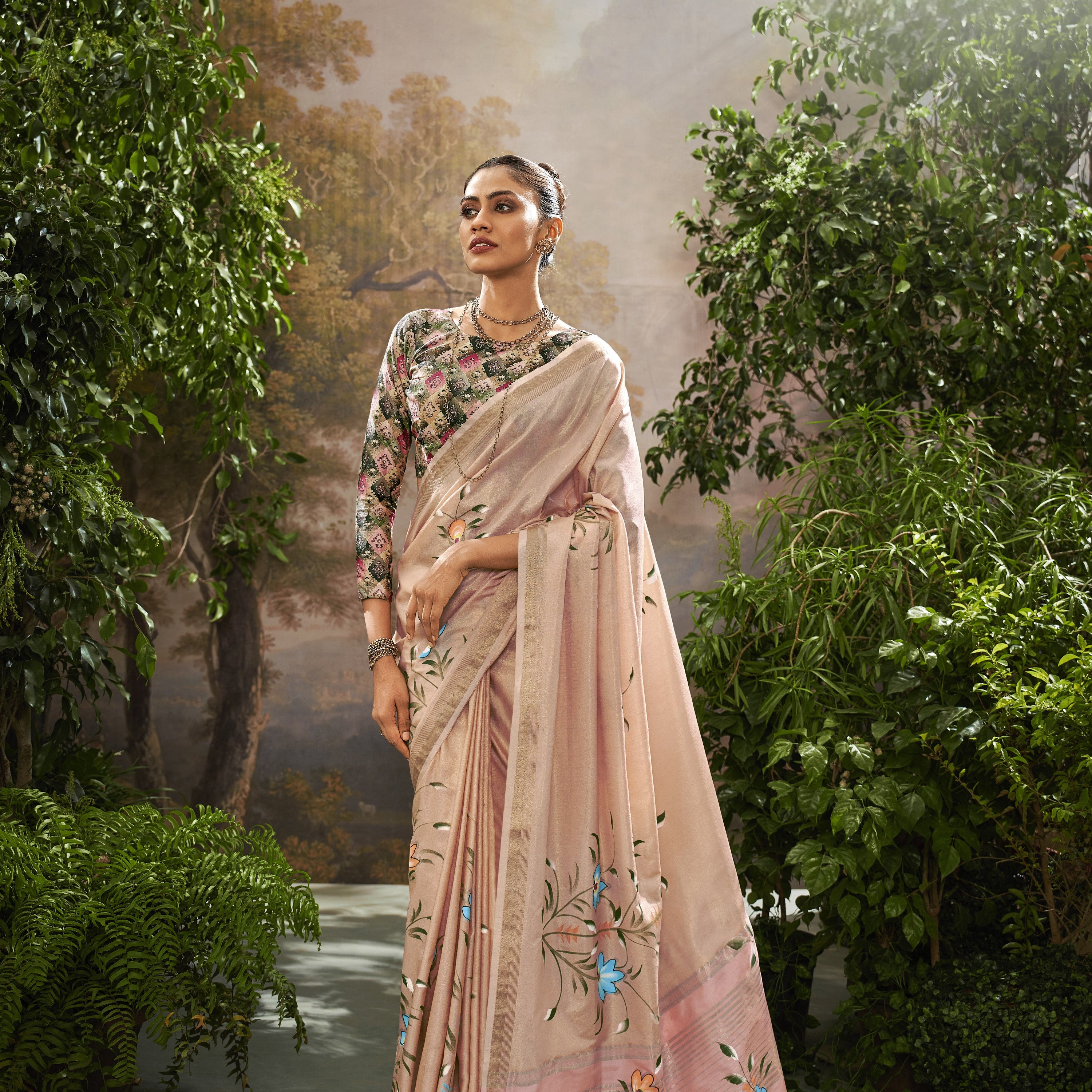 Tissue Silk Saree with Brush Print