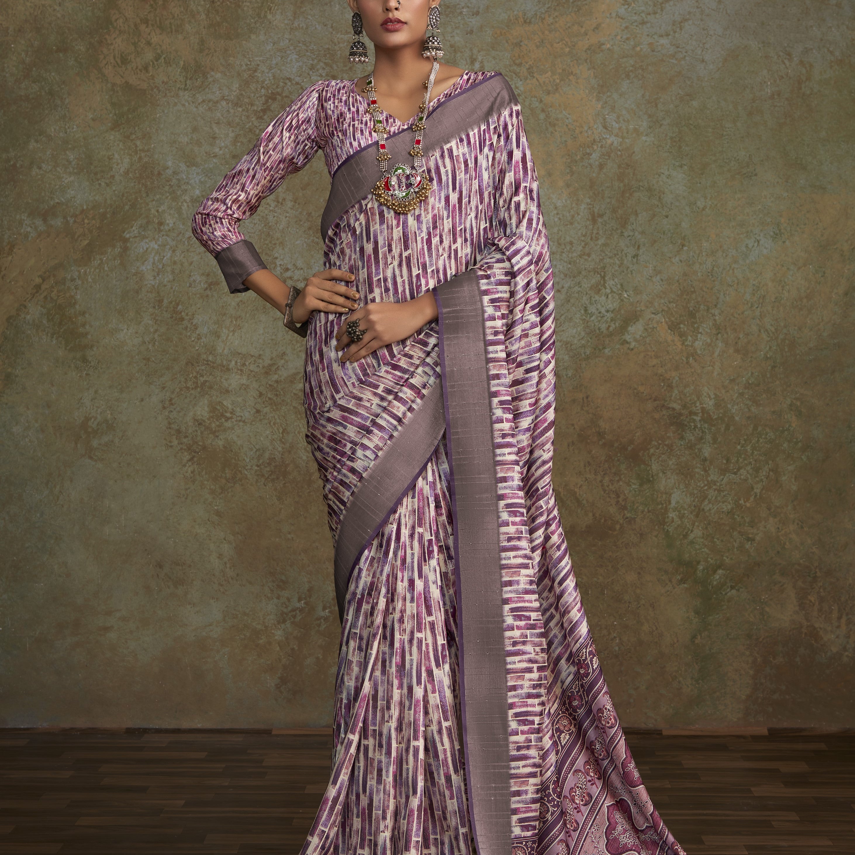 Printed Silk Saree with Lustrous Zari Border