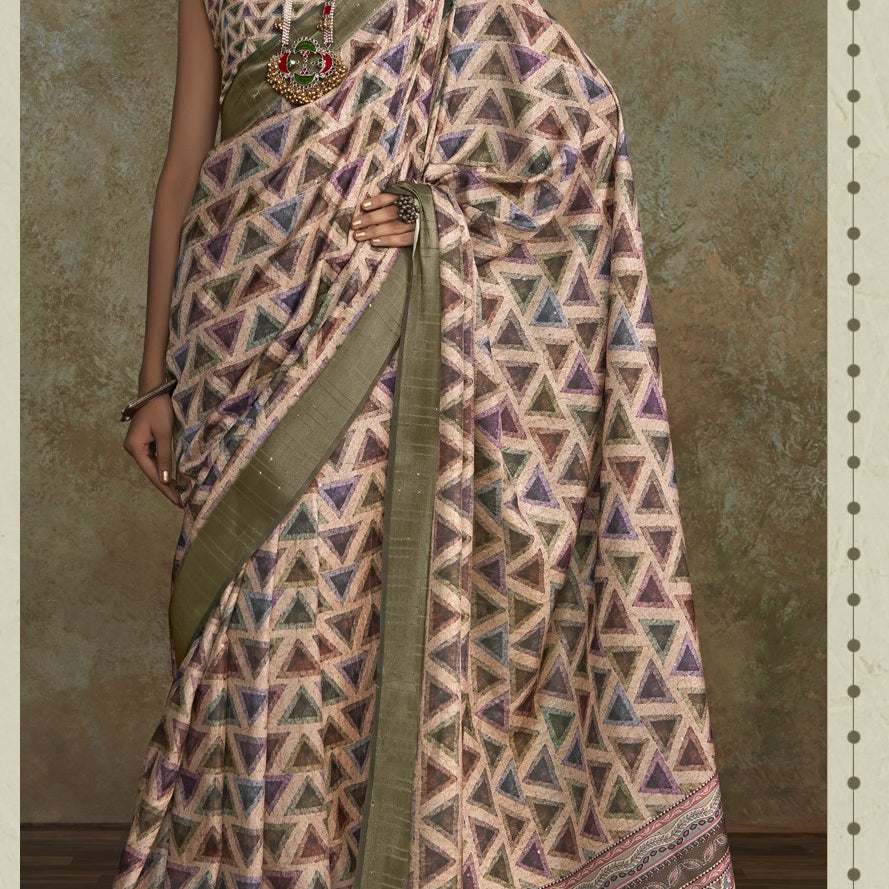 Printed Silk Saree with Lustrous Zari Border