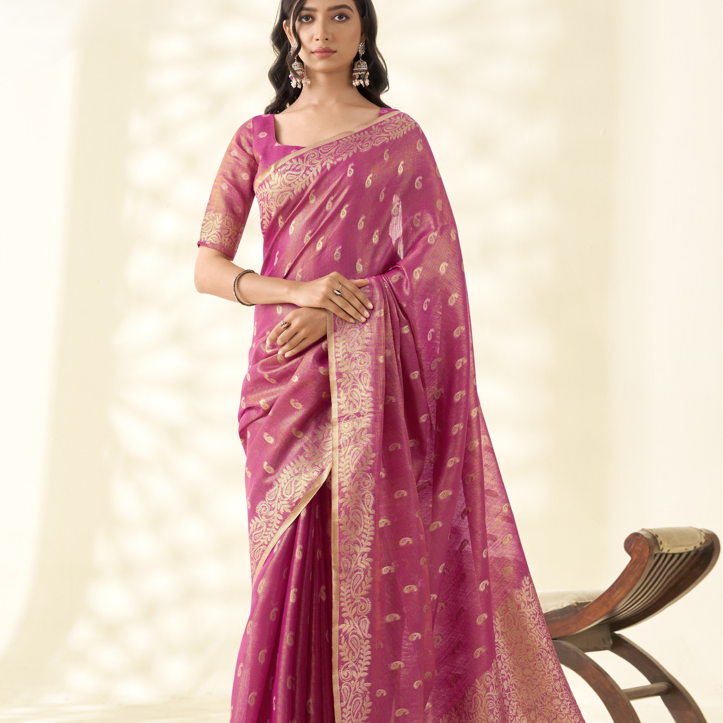 Banarasi Silk Saree with Silver Paisley Buttis