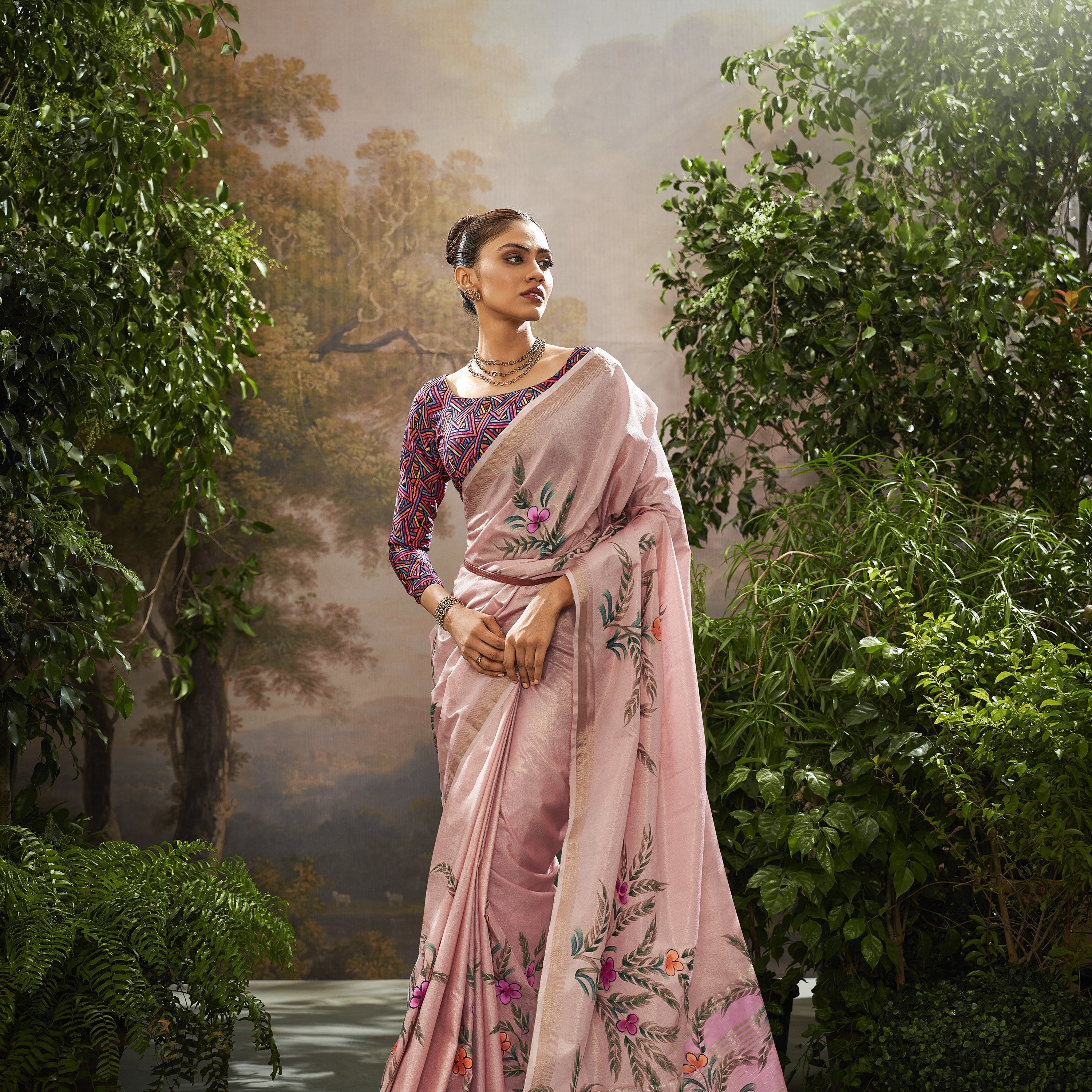 Tissue Silk Saree with Brush Print