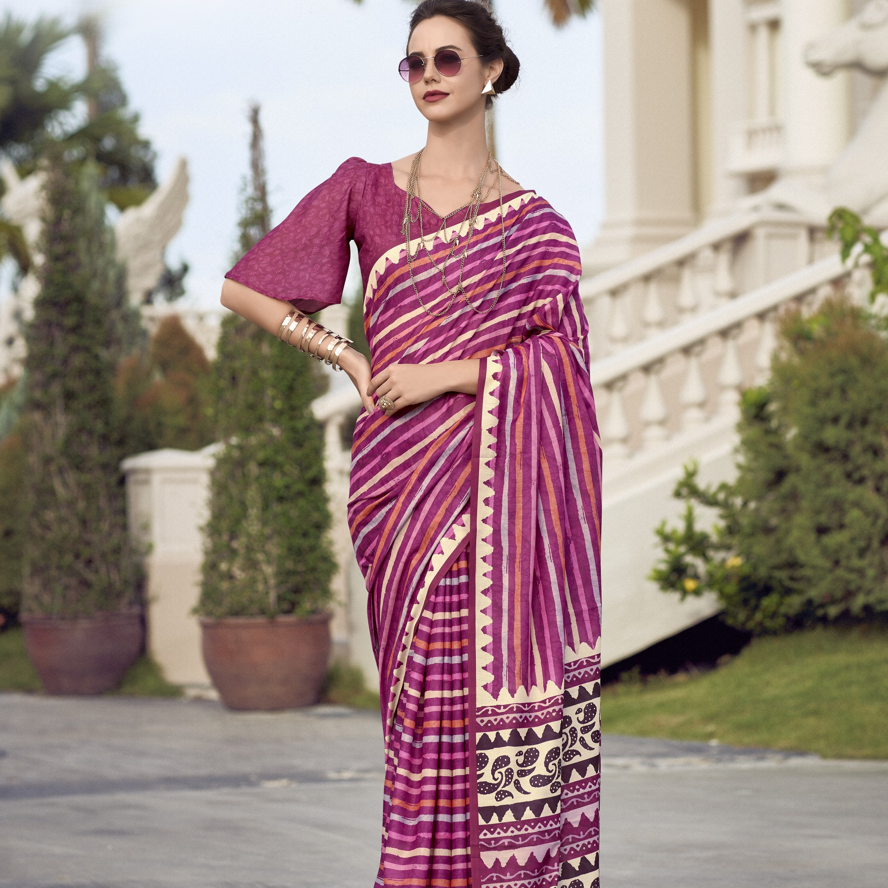 Multi Printed Satin Crepe Saree
