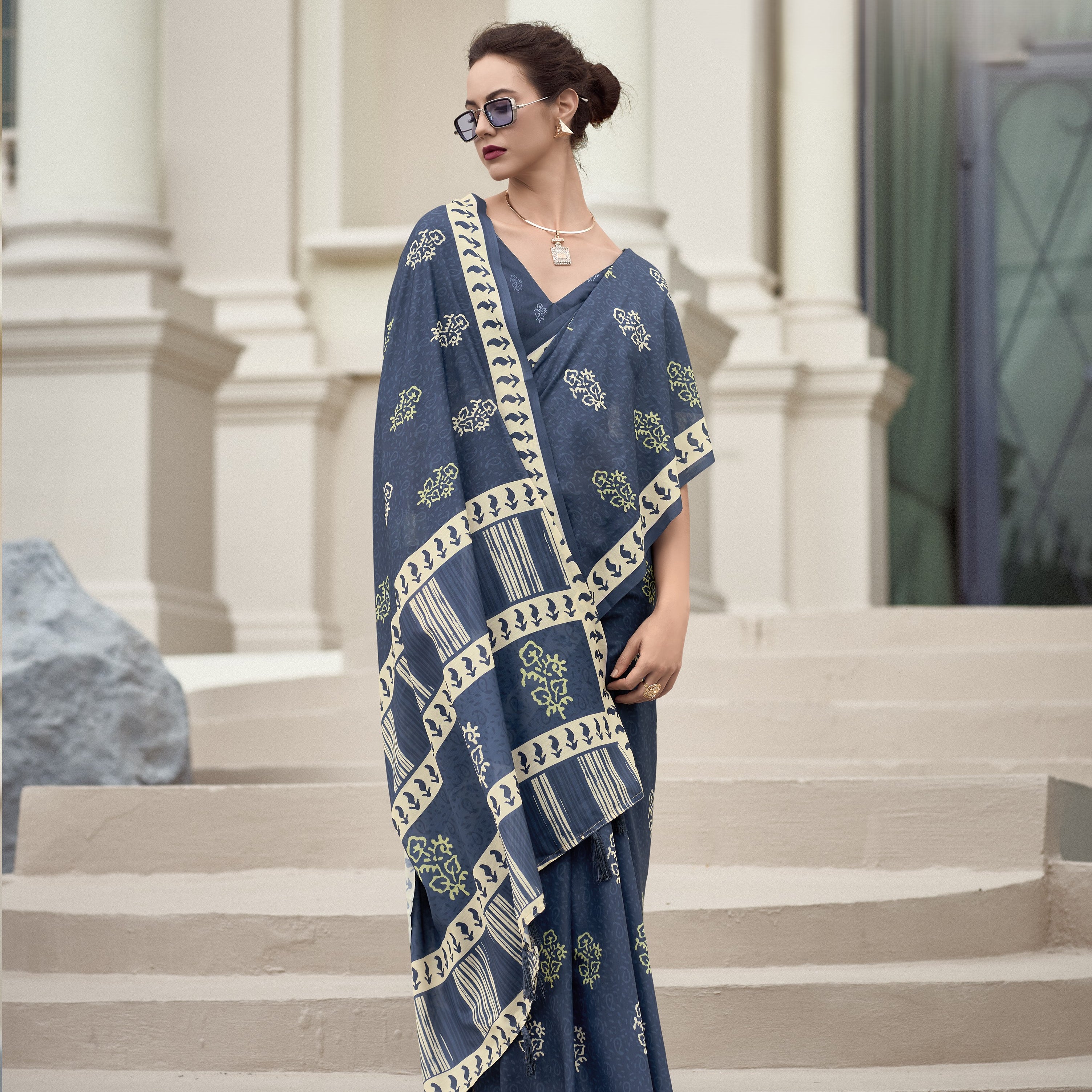 Multi Printed Satin Crepe Saree