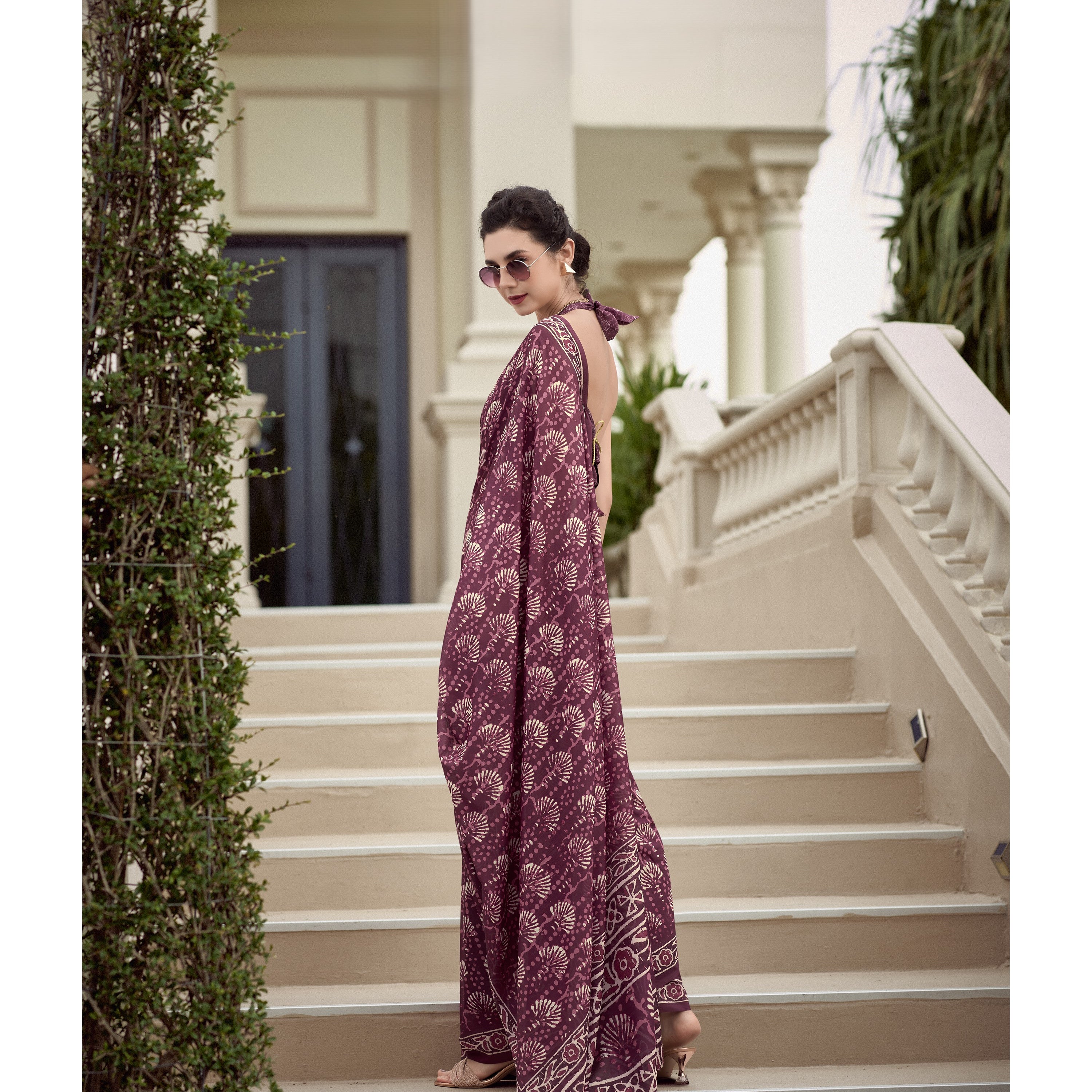 Multi Printed Satin Crepe Saree