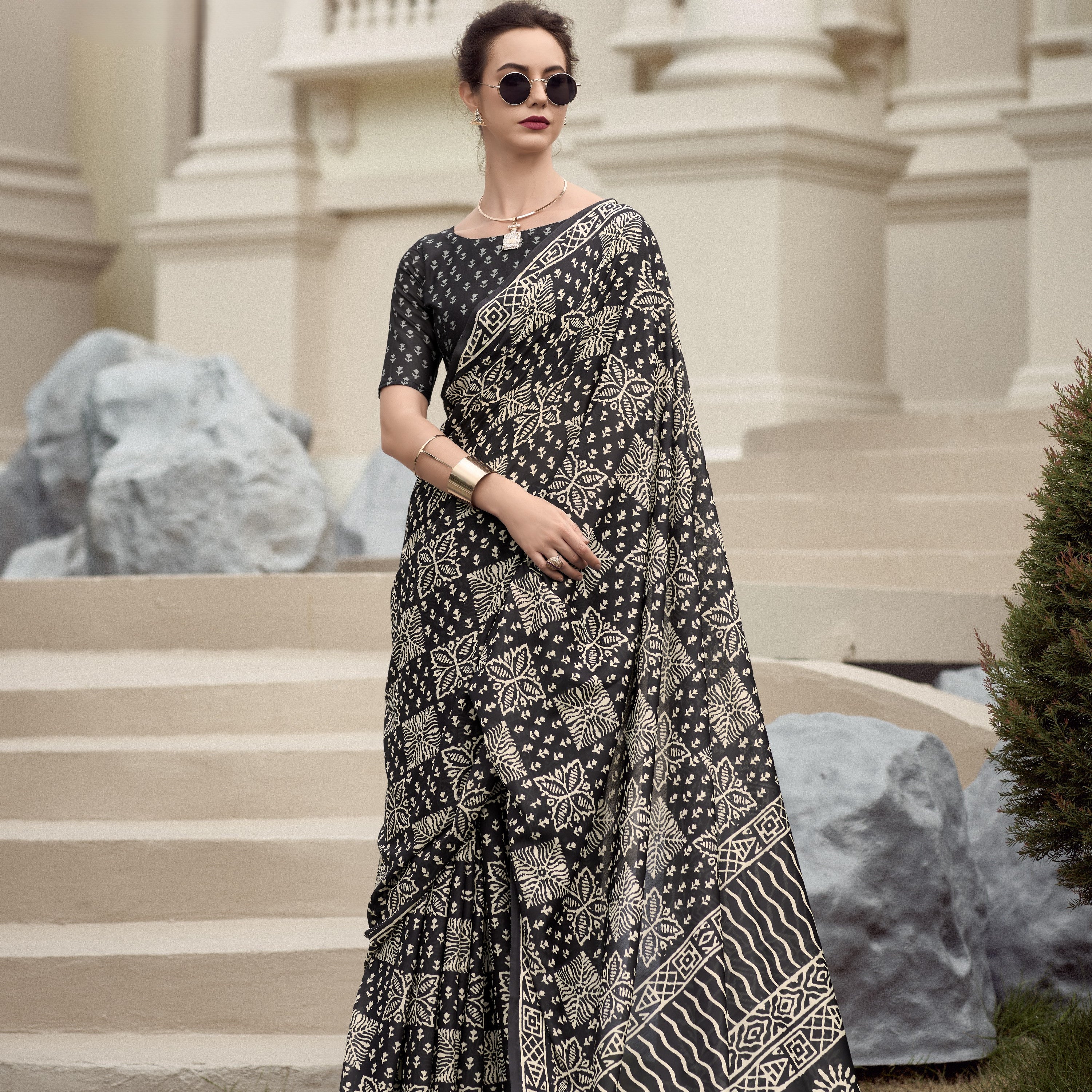 Multi Printed Satin Crepe Saree