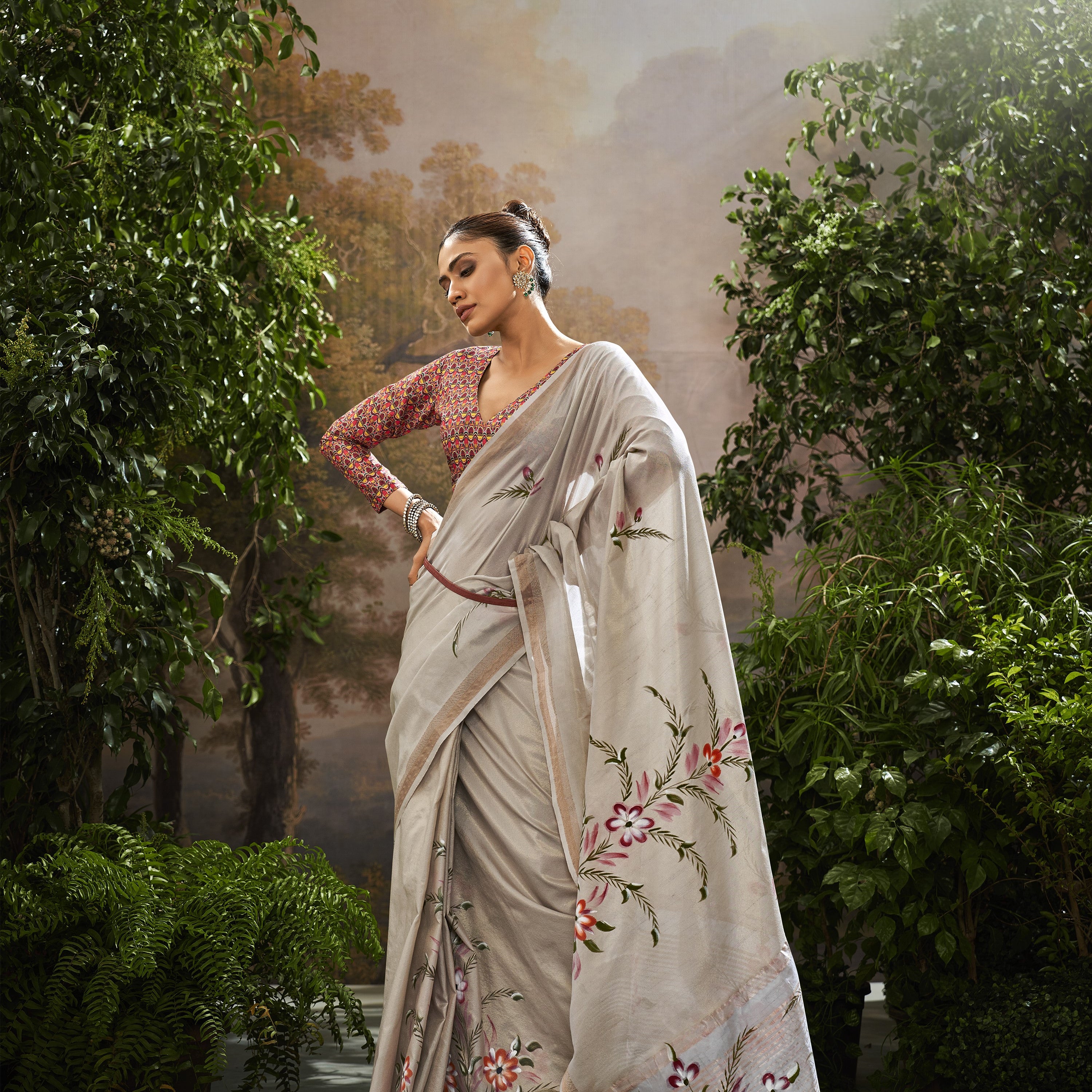 Tissue Silk Saree with Brush Print