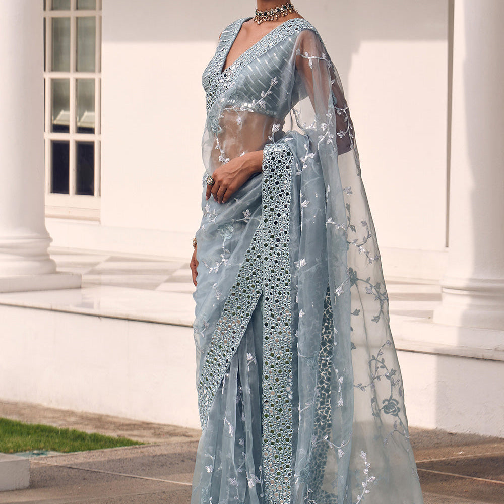 Nazaakat - Grey Organza Saree