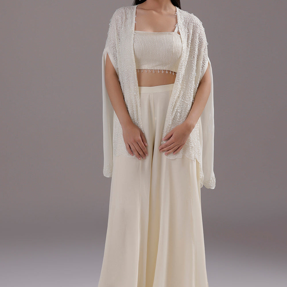 Jacket Style Sharara Adorned with Cutdana Detailing