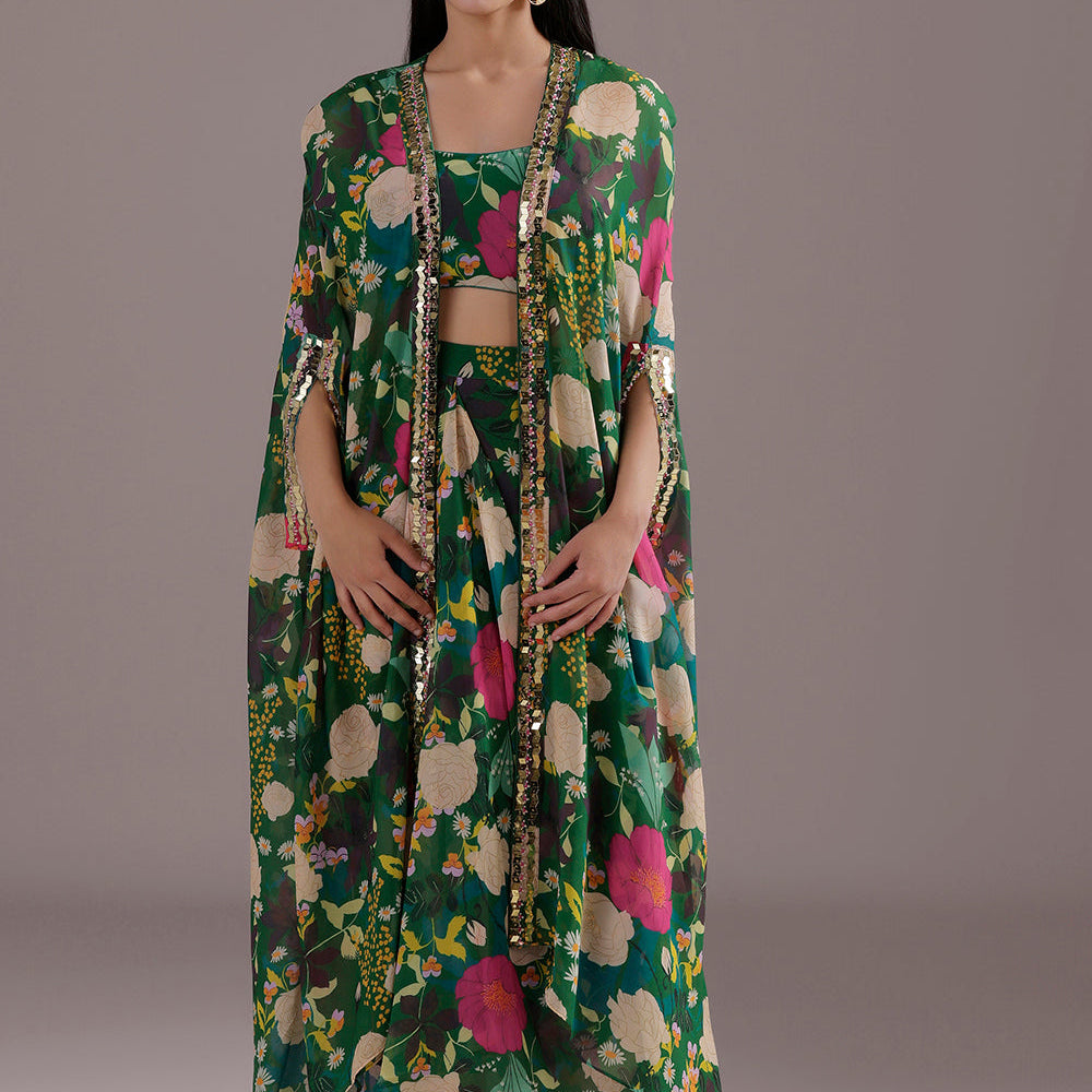 Georgette Sharara Ensemble with Mirror Work Shrug