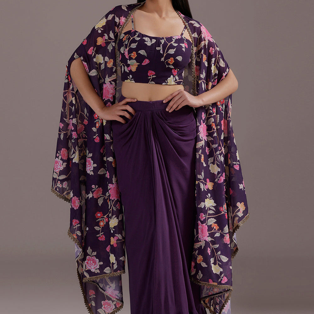Georgette Sharara Ensemble with Cutdana Work Shrug