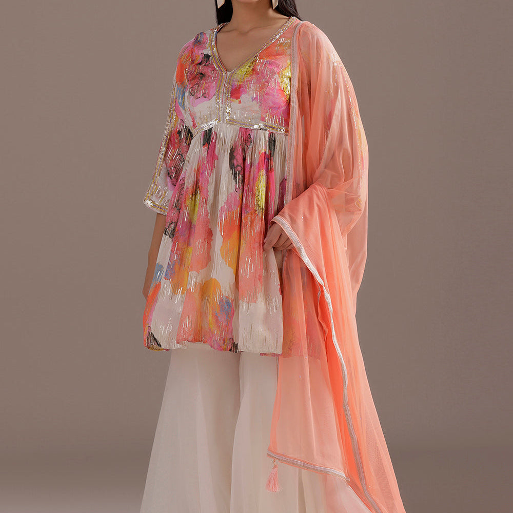 Multi-Colour Sharara Adorned with Sparkling Sequin Magic