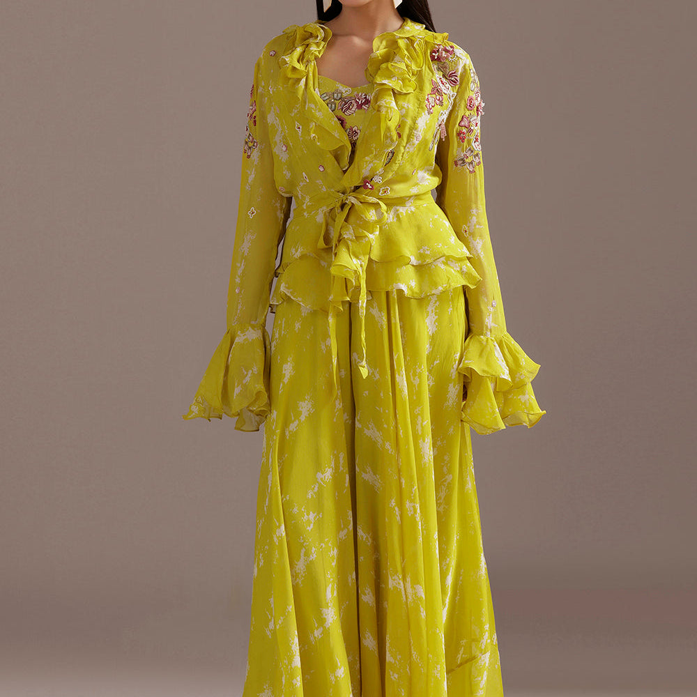 Georgette Sharara Suit Paired With Moti Resham Work Choli