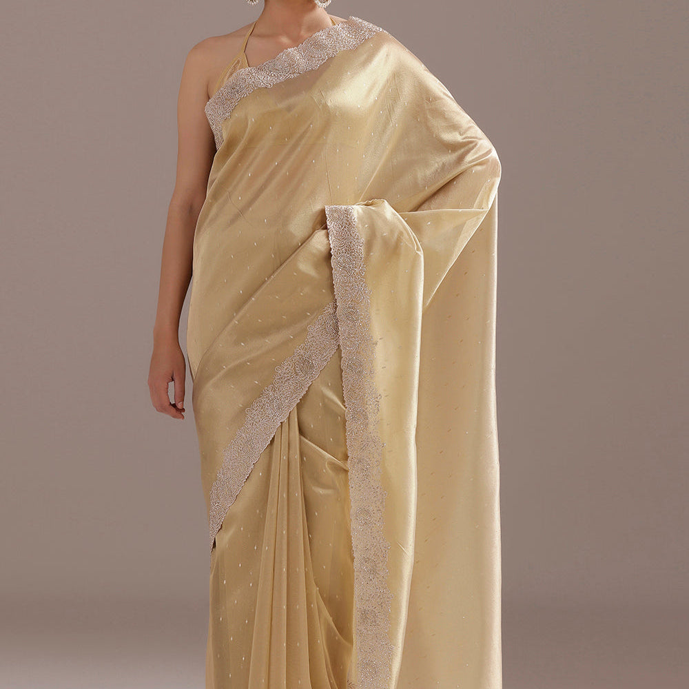 Tussar Silk Saree With Intricate Resham and Zircon Work