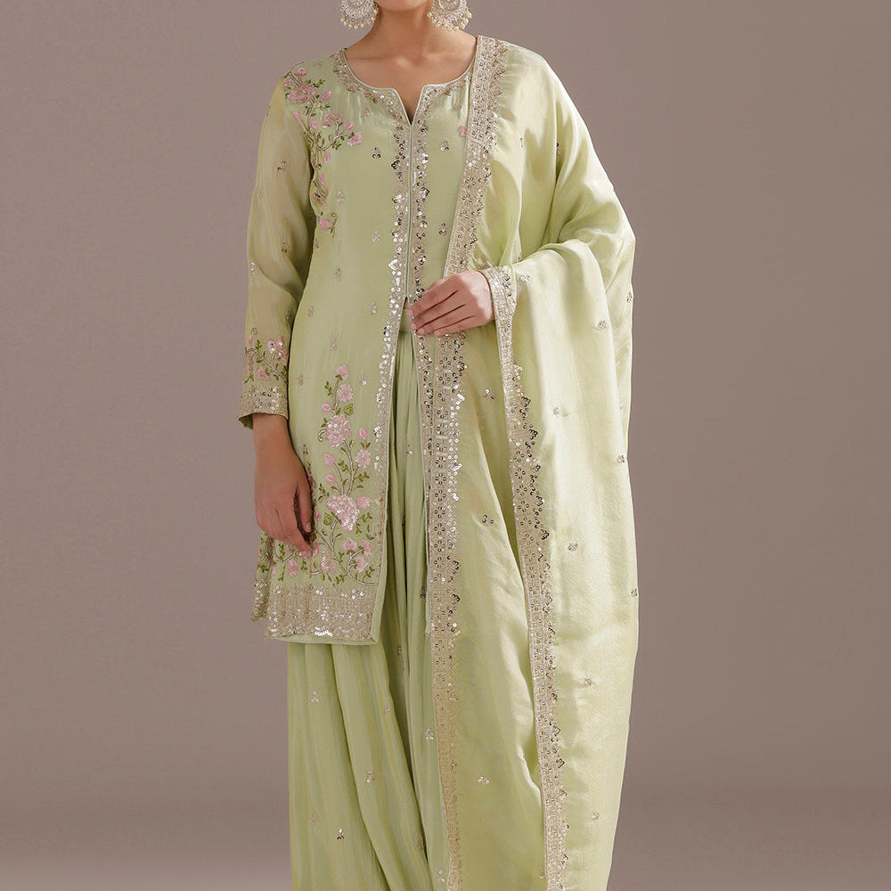 Green Sharara Set With Resham And Sequins Work