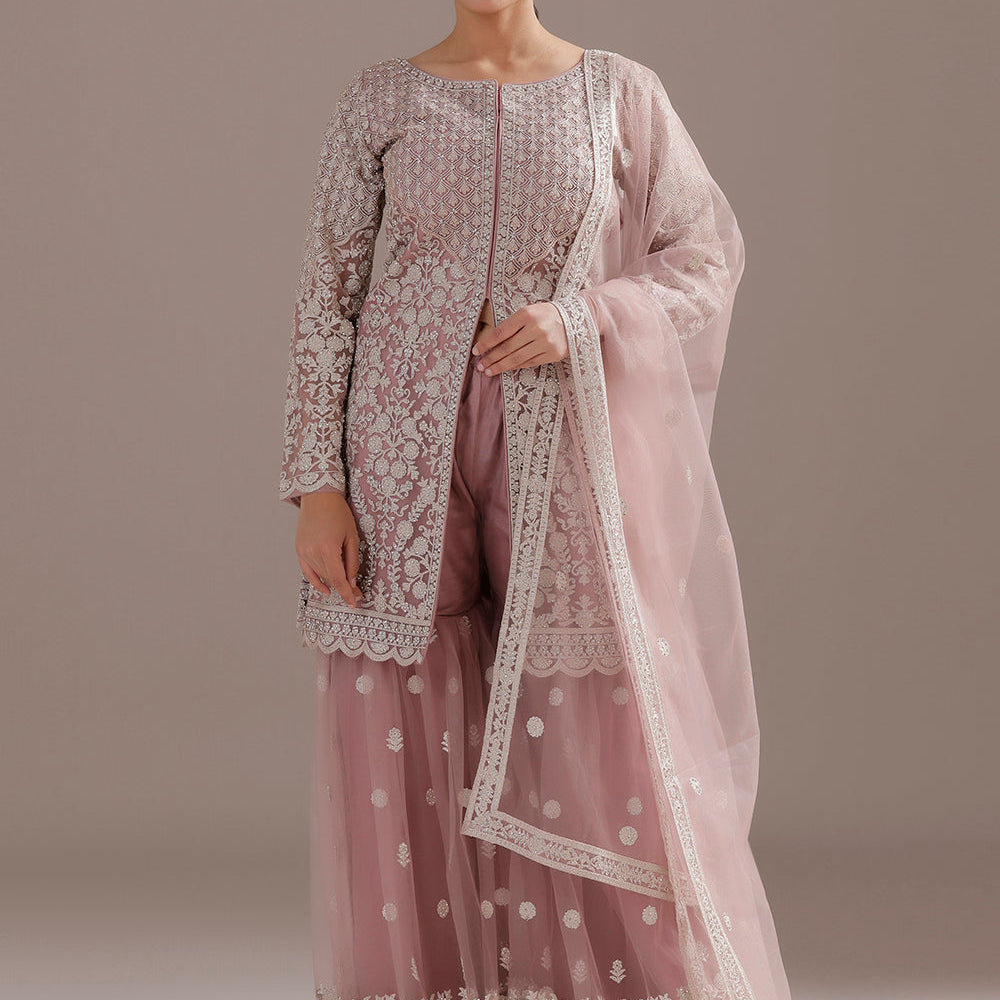 Lavender Sharara Set With Zari And Dori Work