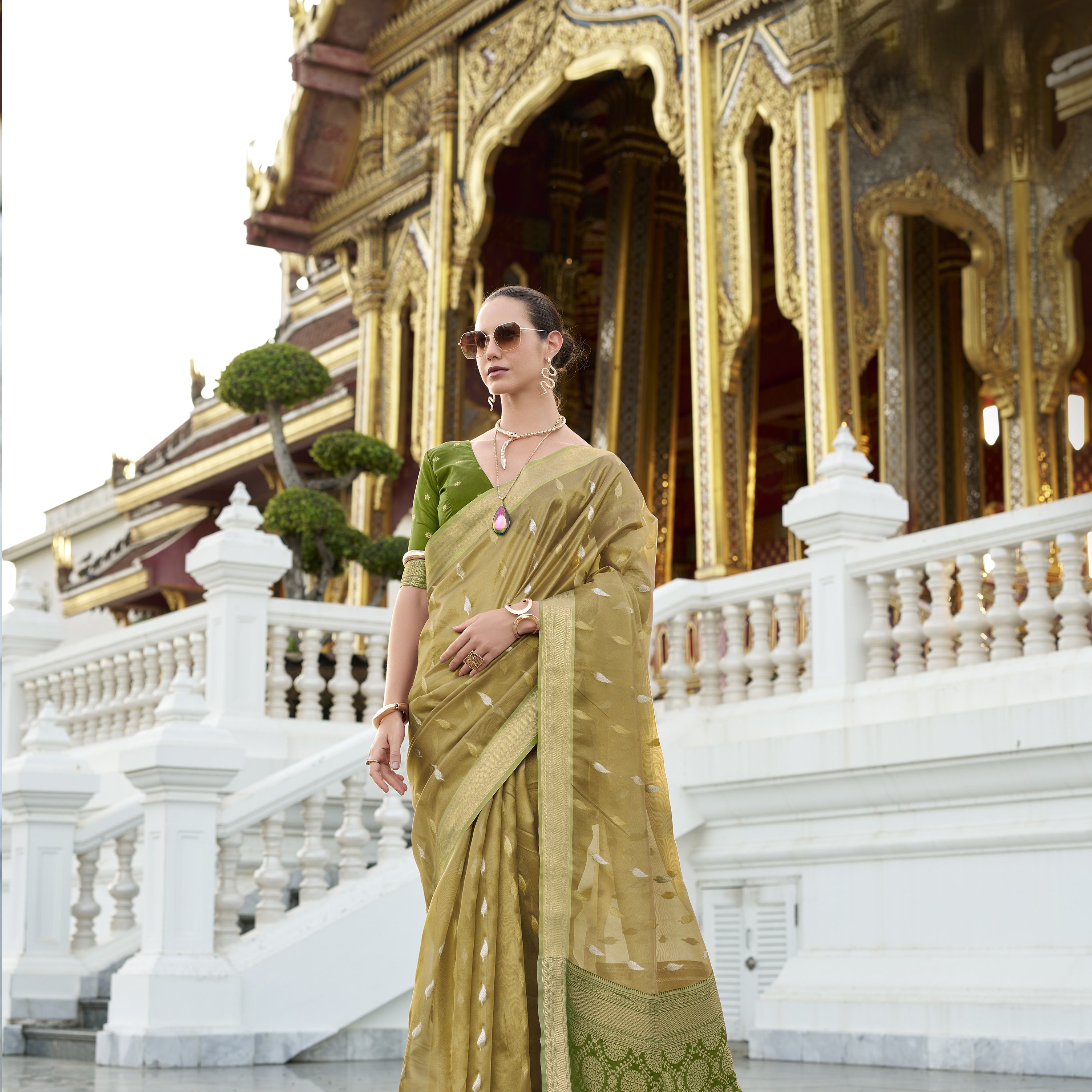 Antique Silk Saree With Zari Border