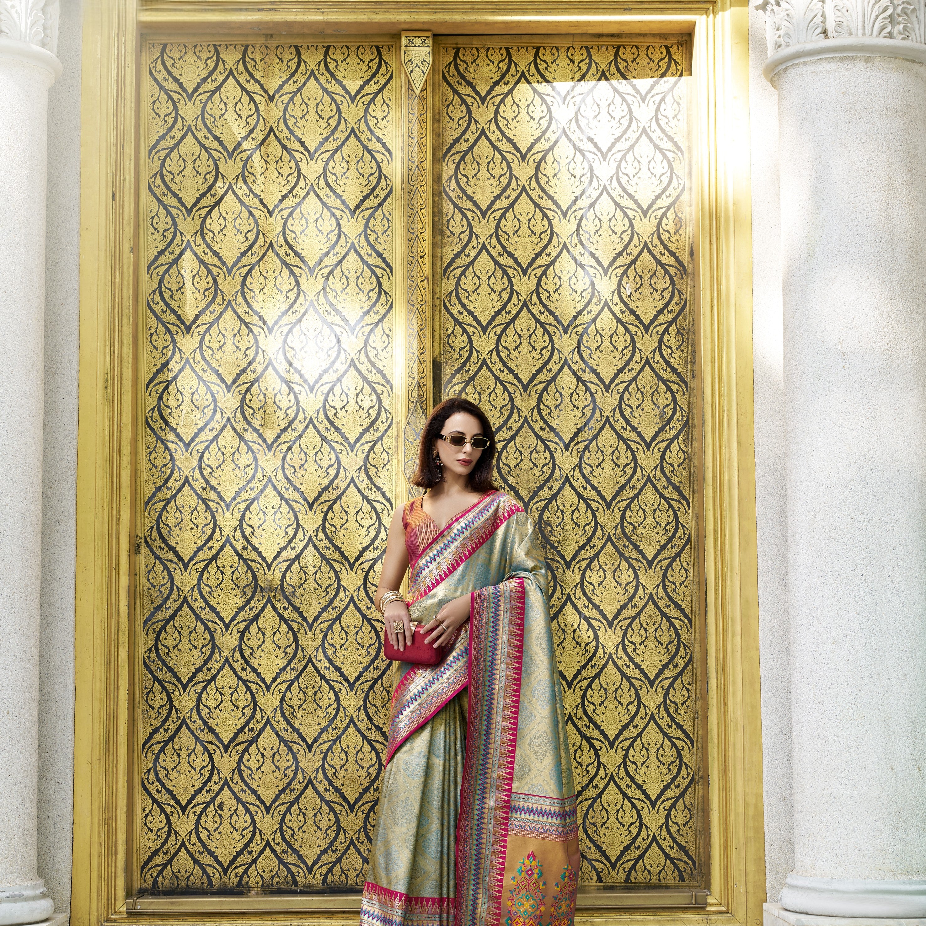 Banarasi Silk Saree with Multicolored Patola-Style Border