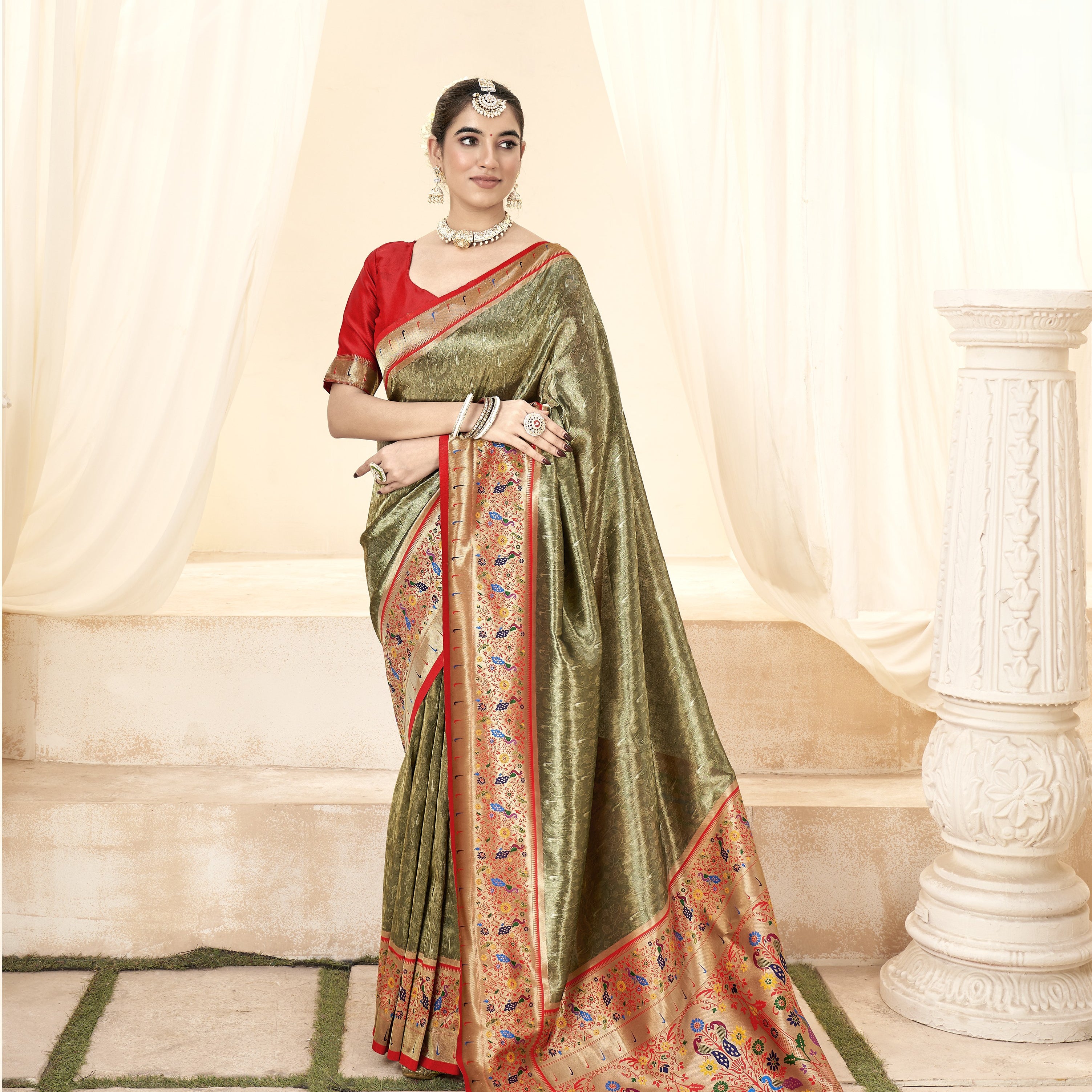 Paithani-Style Fusion Banarasi Tissue Silk Saree