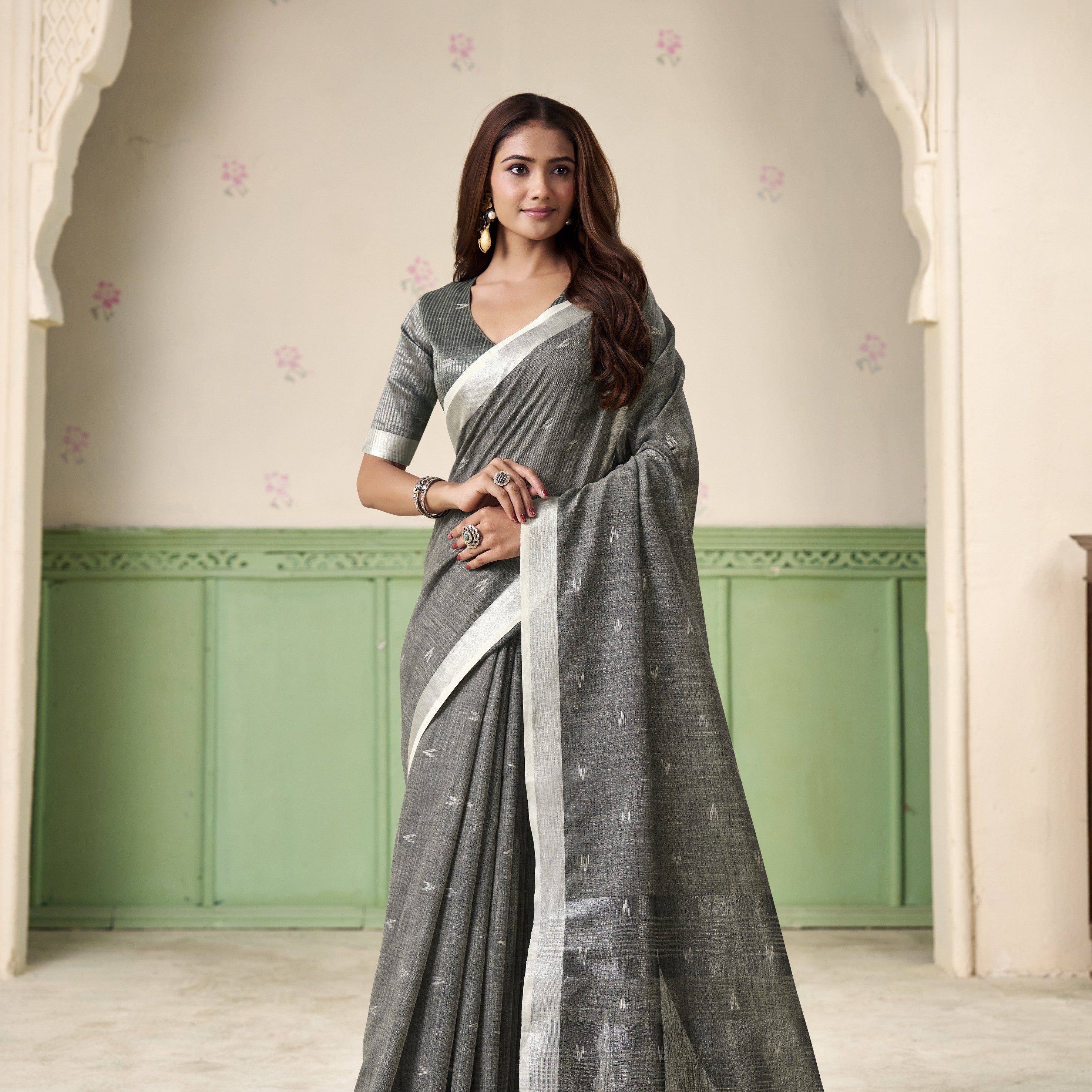Silk Saree with a Touch of Silver Border