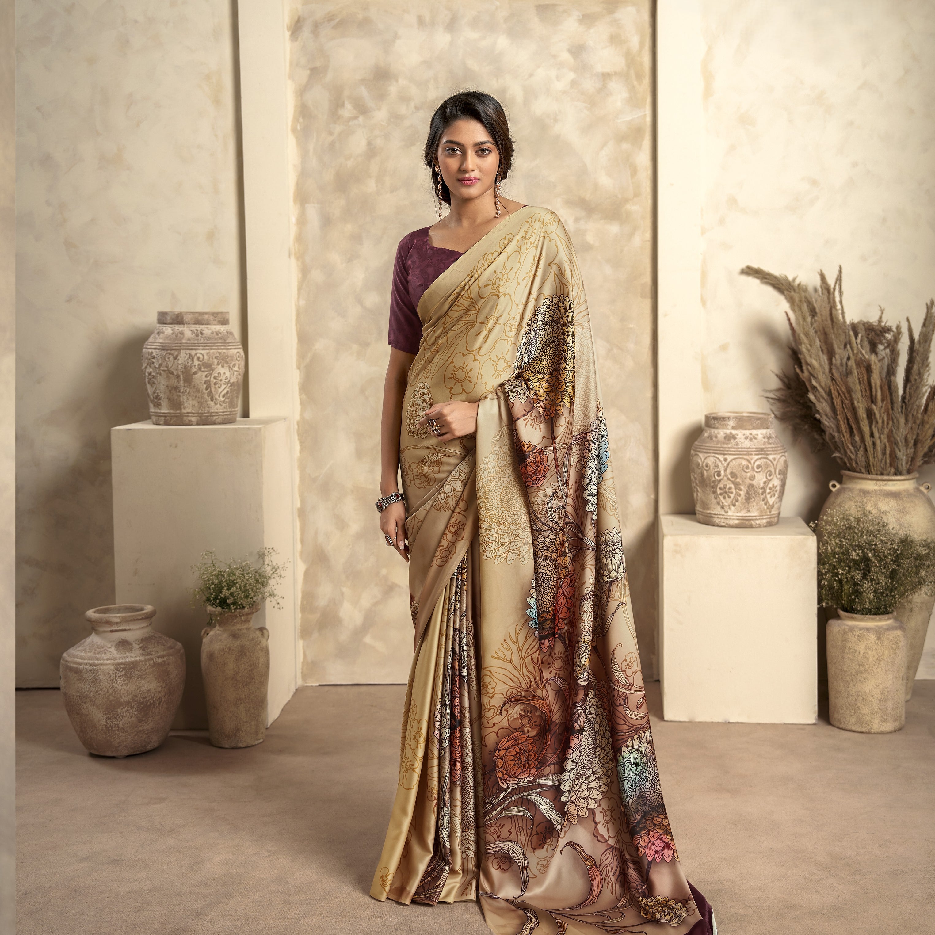 Multi Printed Satin Crepe Saree