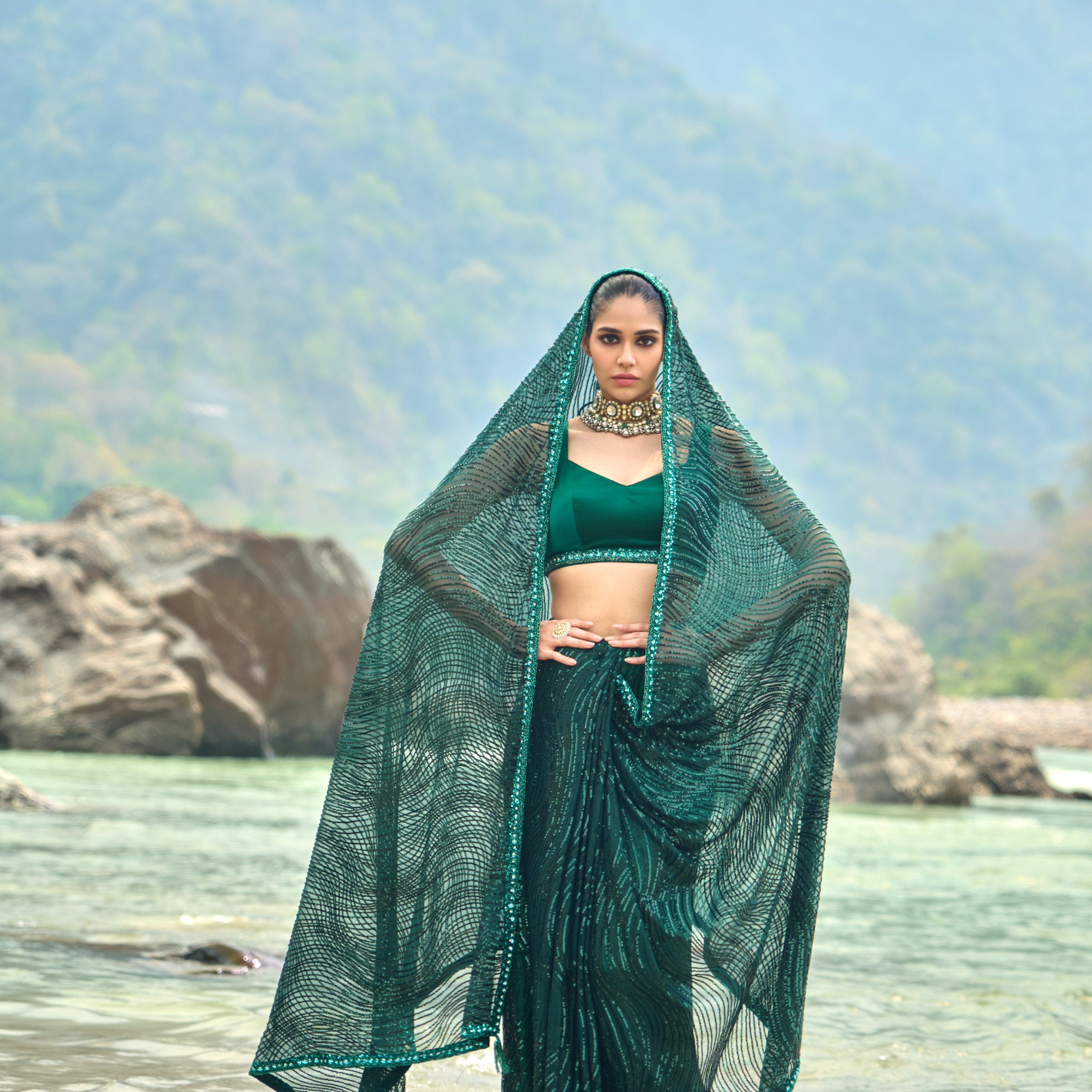 Emerald Mirage Saree Set