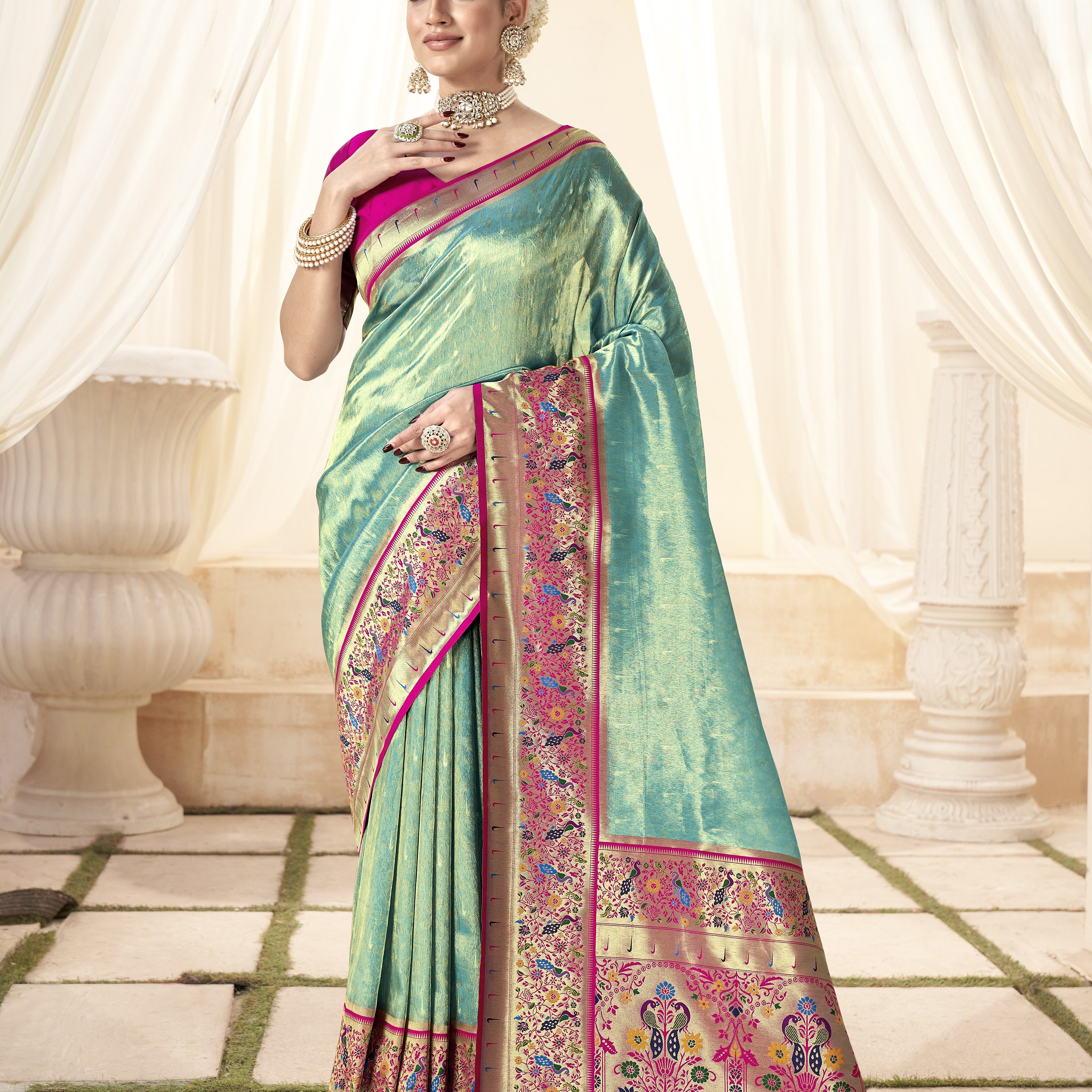 Paithani-Style Fusion Banarasi Tissue Silk Saree