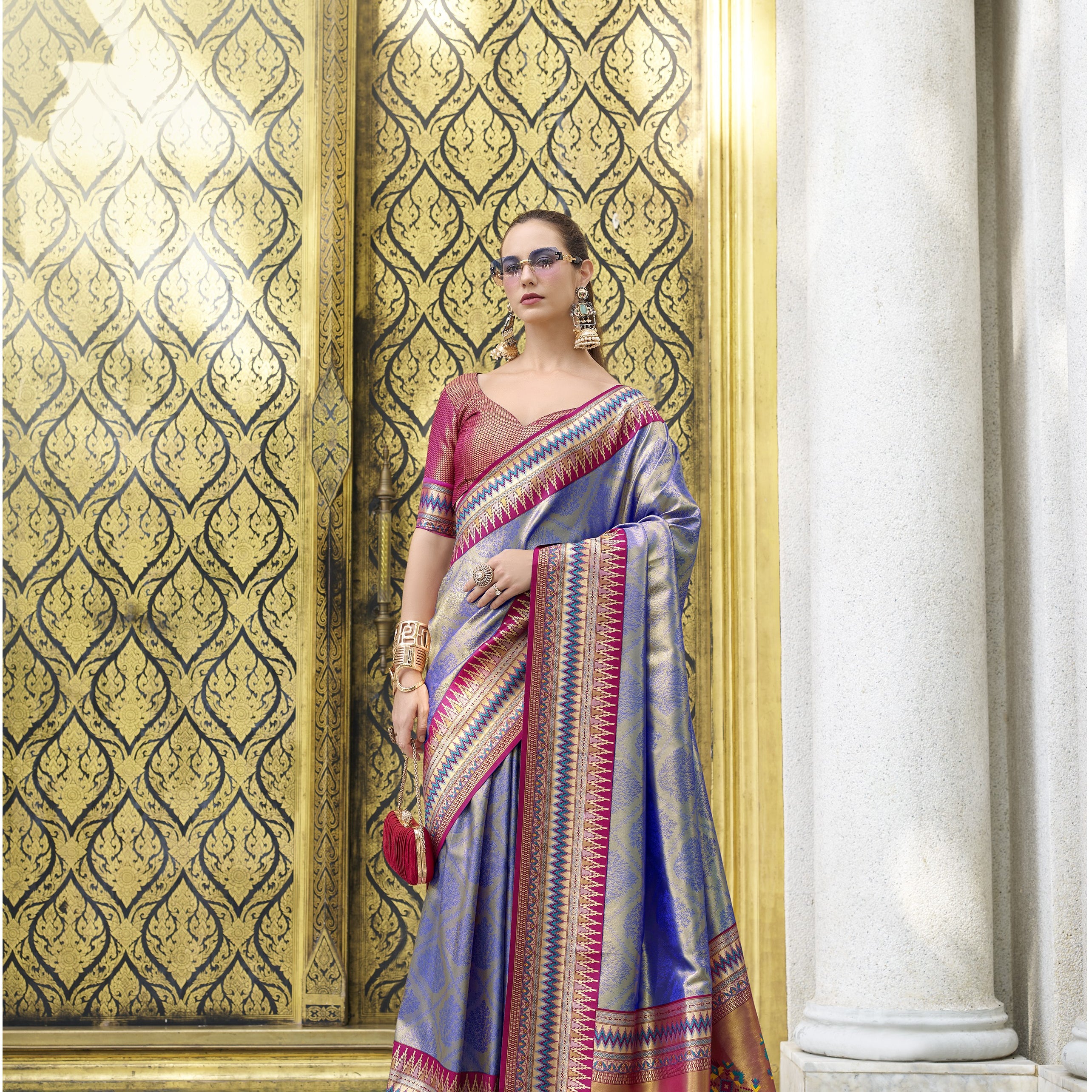 Banarasi Silk Saree with Multicolored Patola-Style Border
