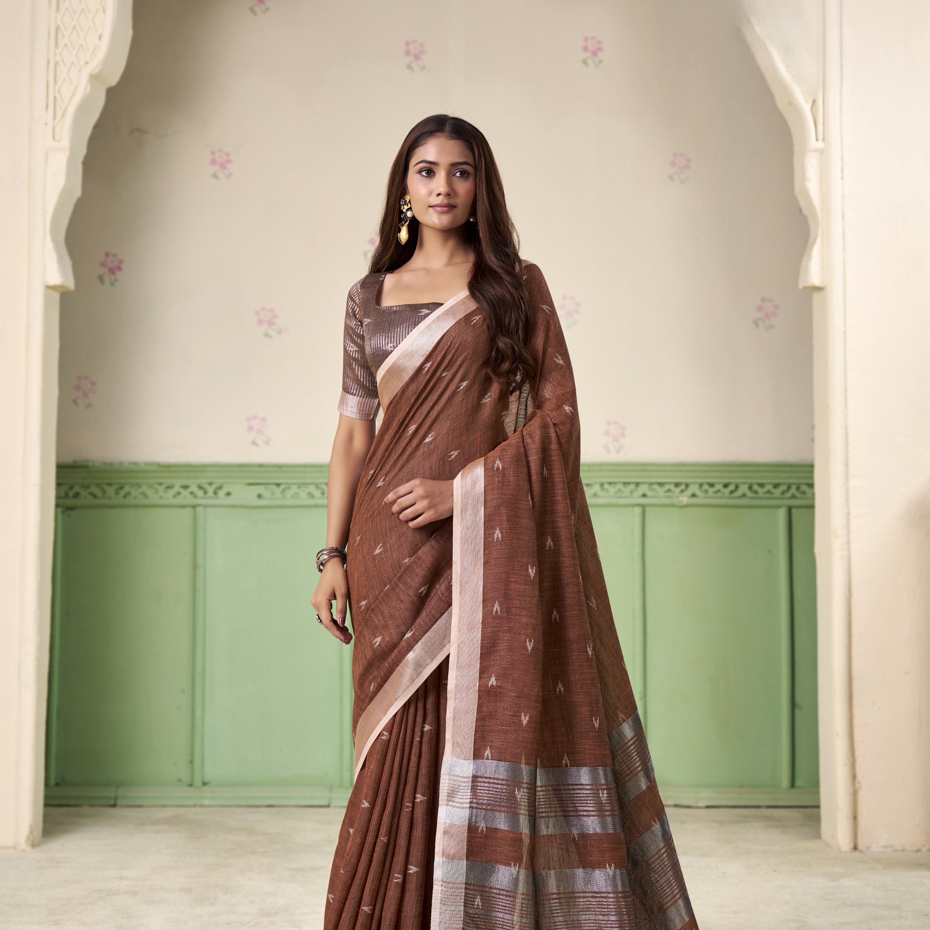 Silk Saree with a Touch of Silver Border