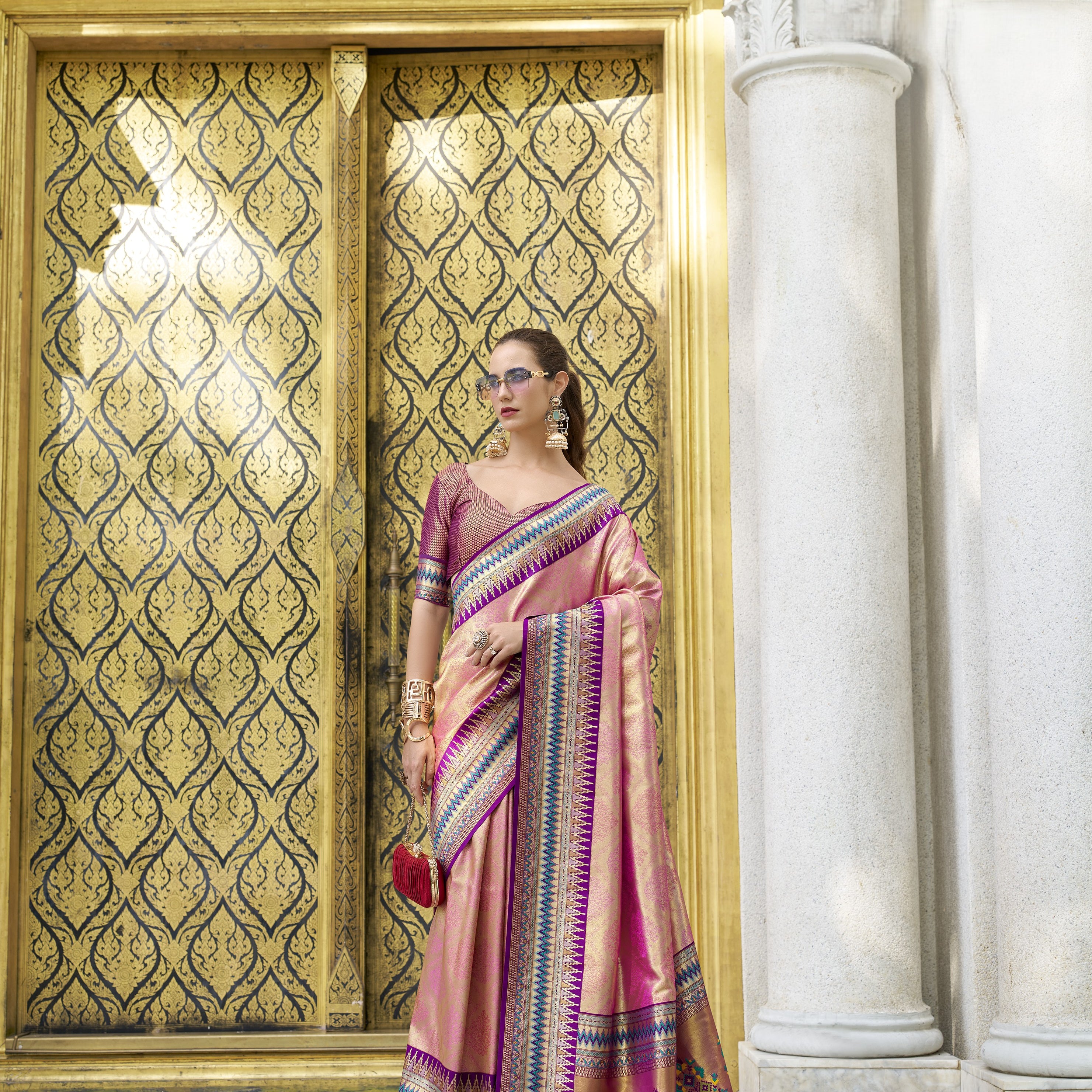 Banarasi Silk Saree with Multicolored Patola-Style Border