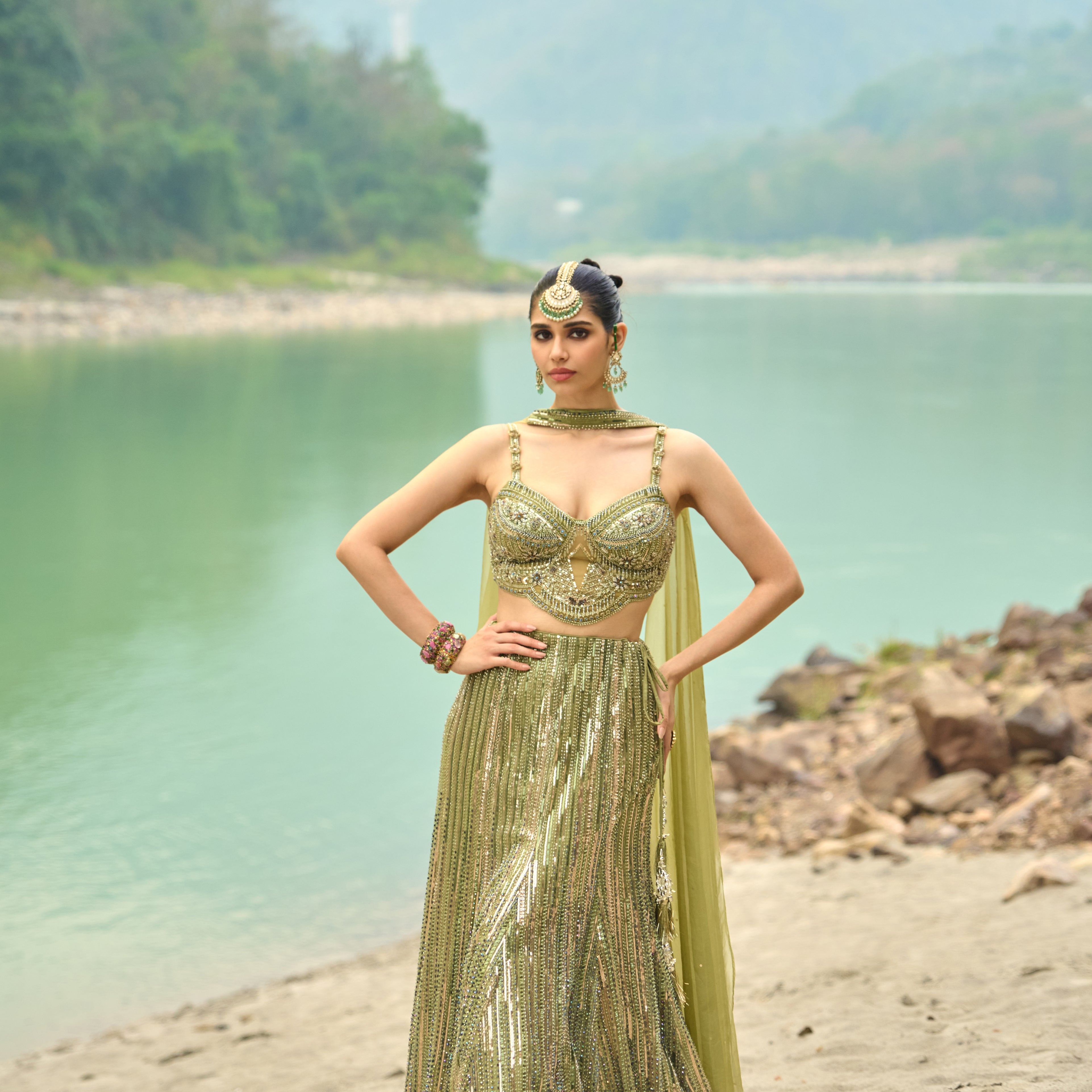 Pistachio Platinum Lehenga Set