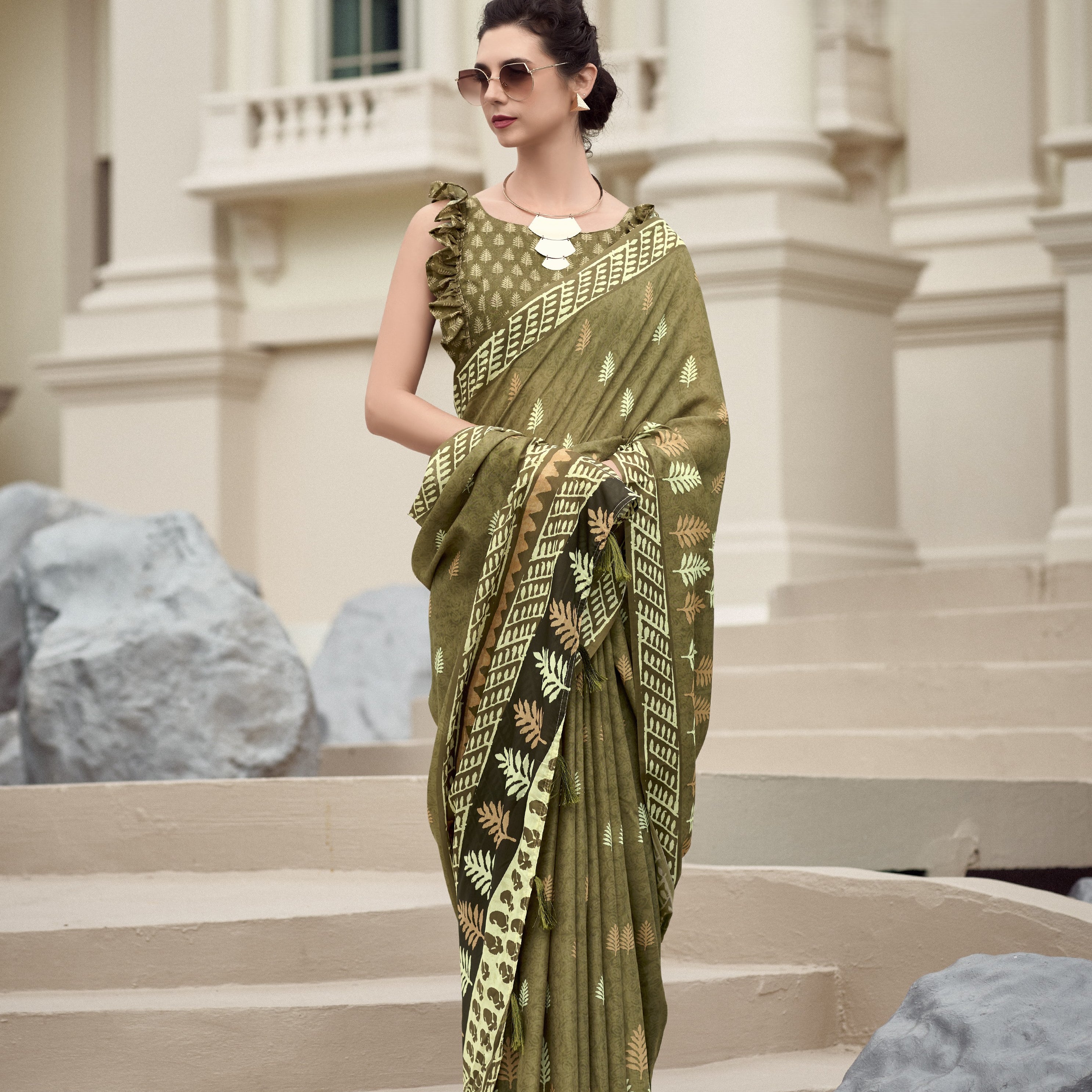 Multi Printed Satin Crepe Saree