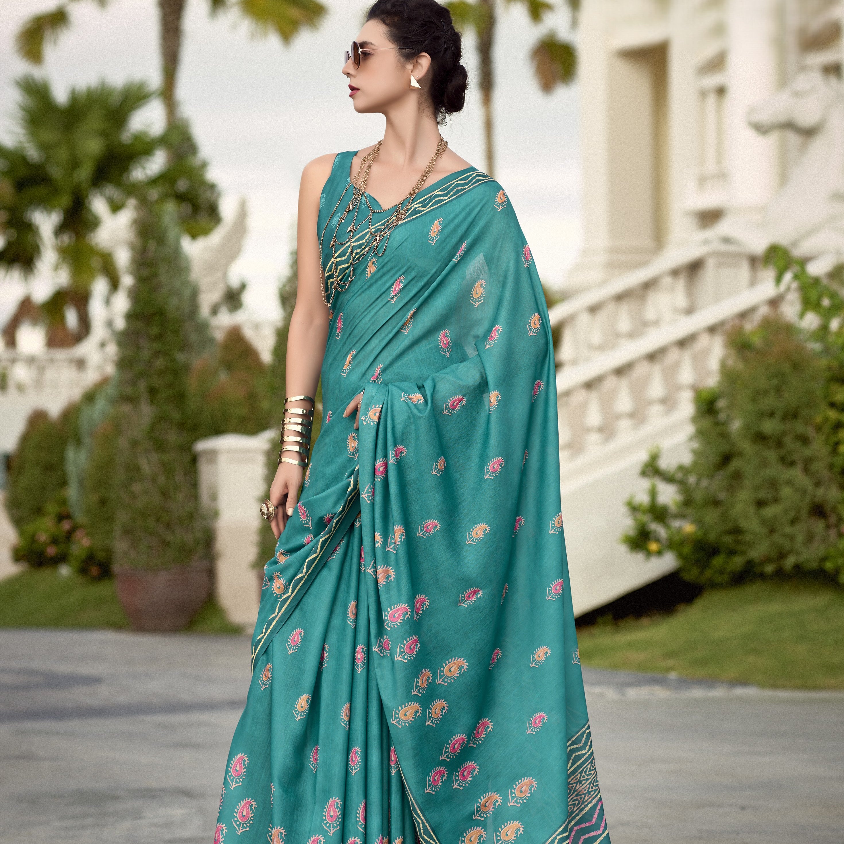 Multi Printed Satin Crepe Saree