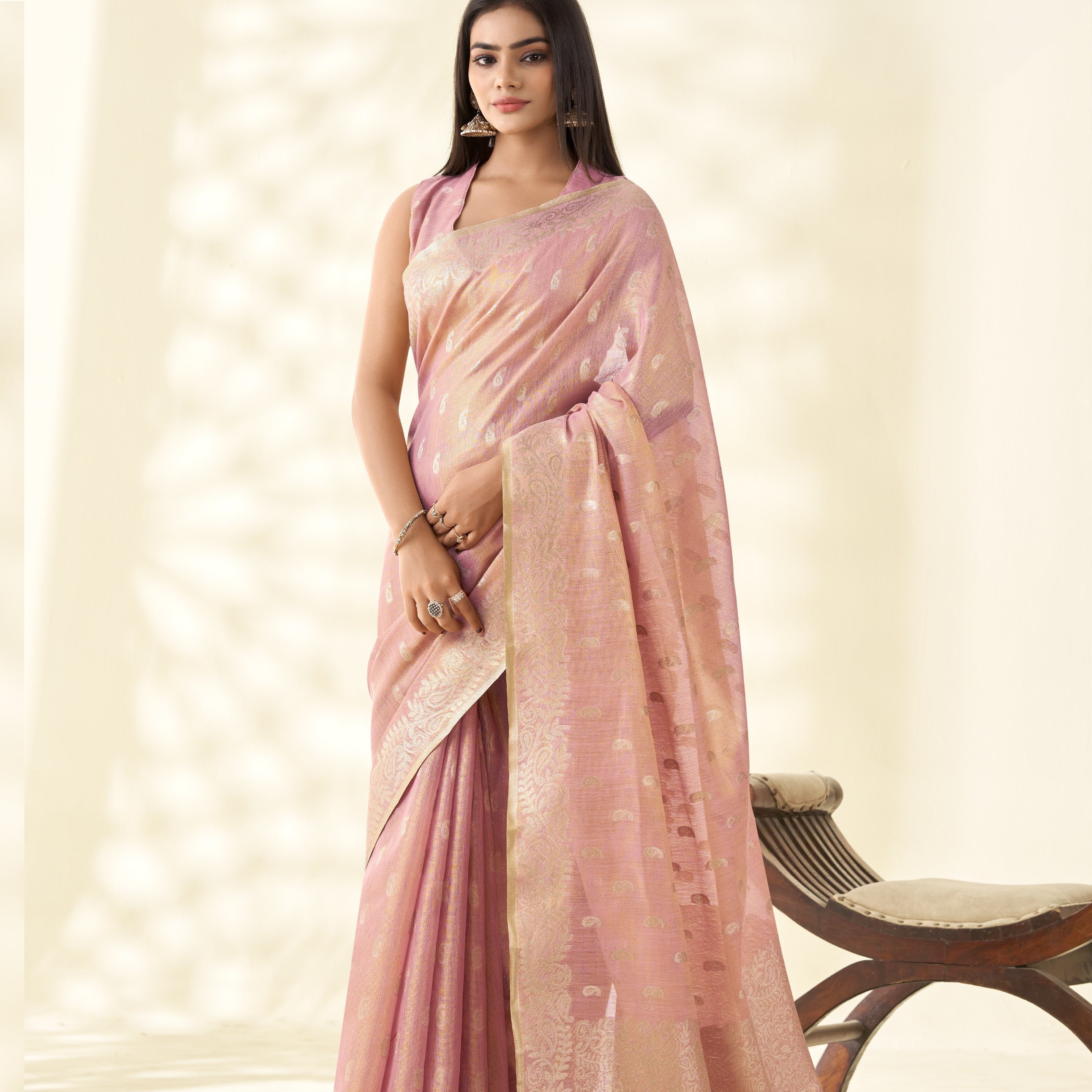 Banarasi Silk Saree with Silver Paisley Buttis