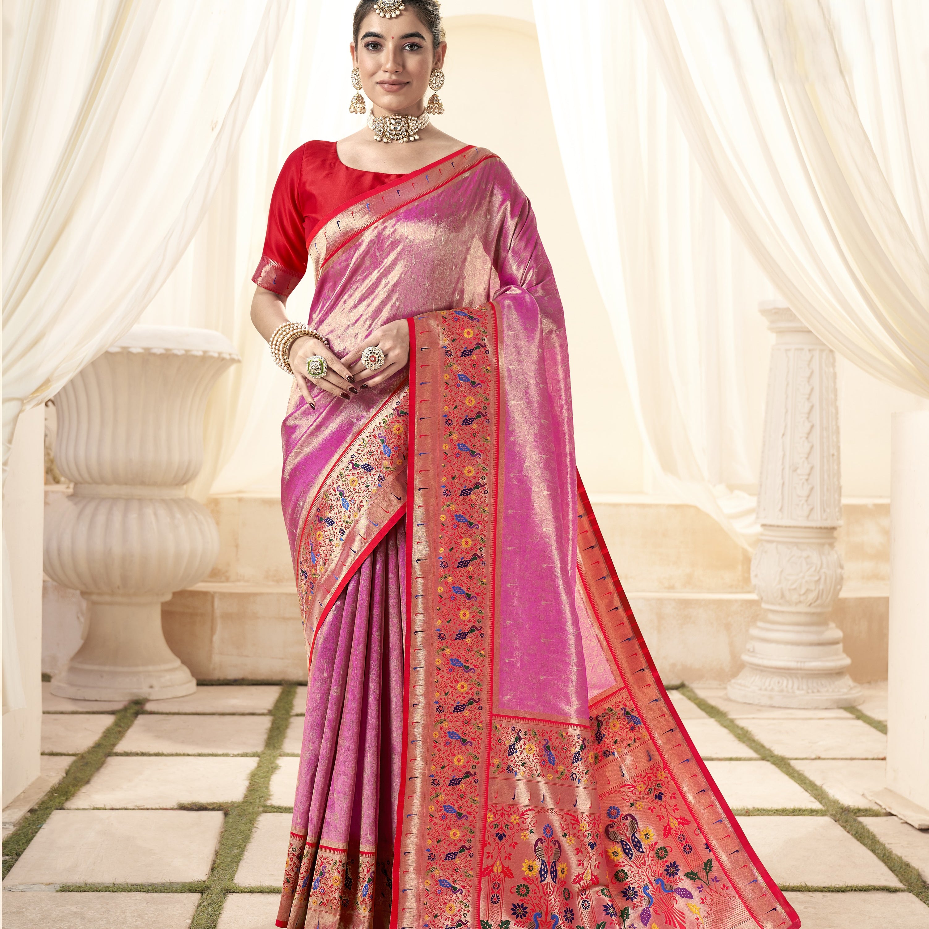 Paithani-Style Fusion Banarasi Tissue Silk Saree