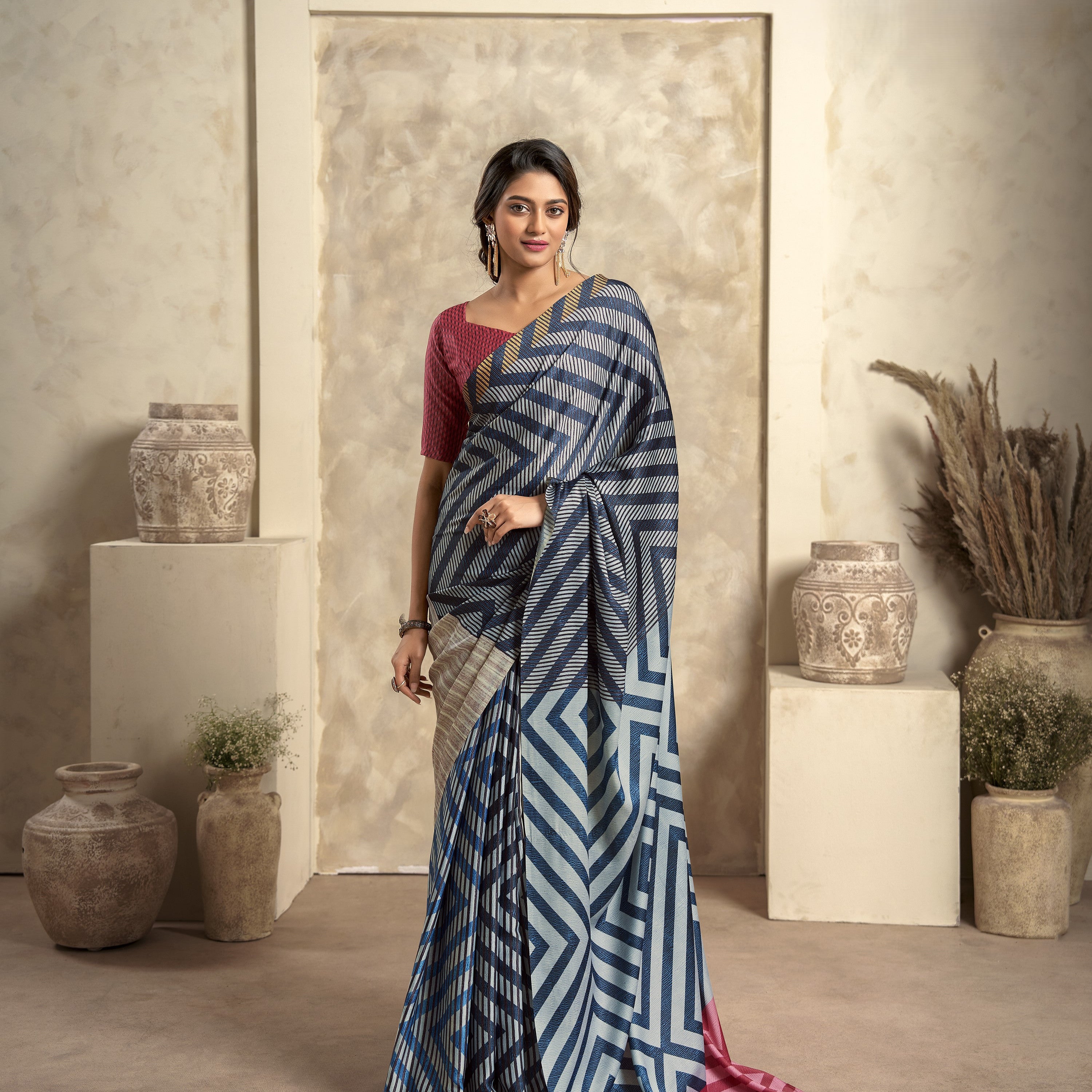 Multi Printed Satin Crepe Saree