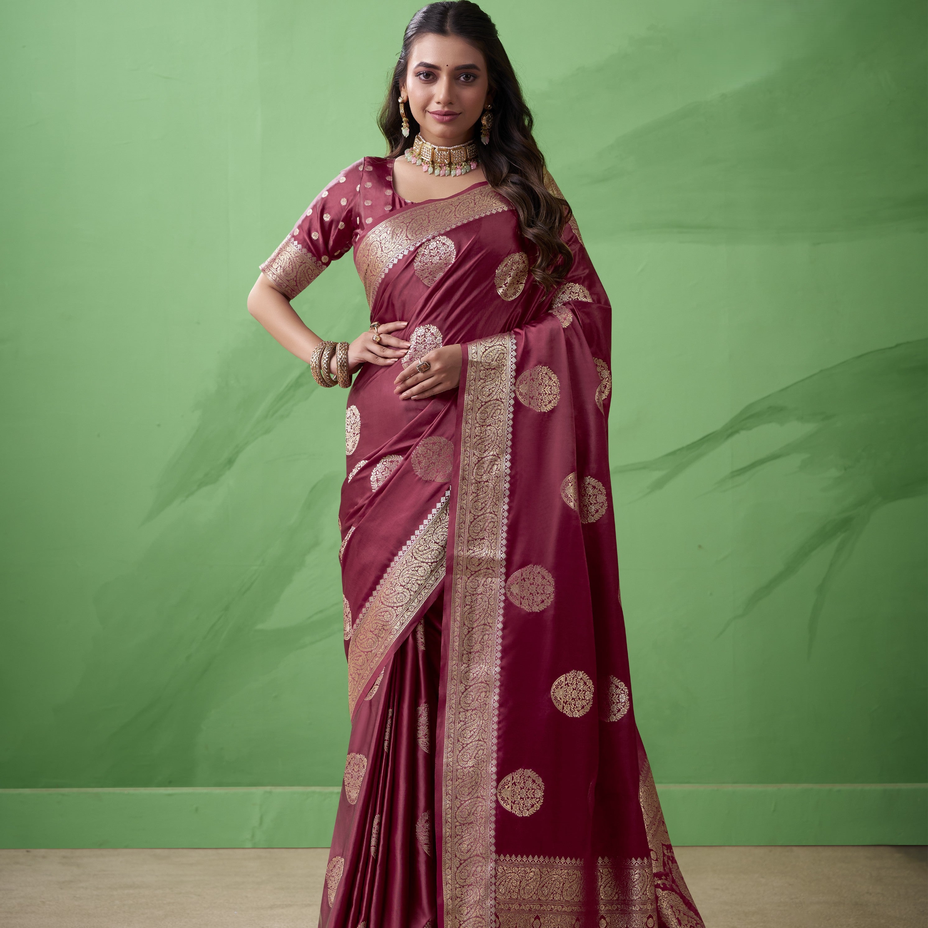 Royal Prussian Banarasi Silk Saree with Intricate Gold Zari Work