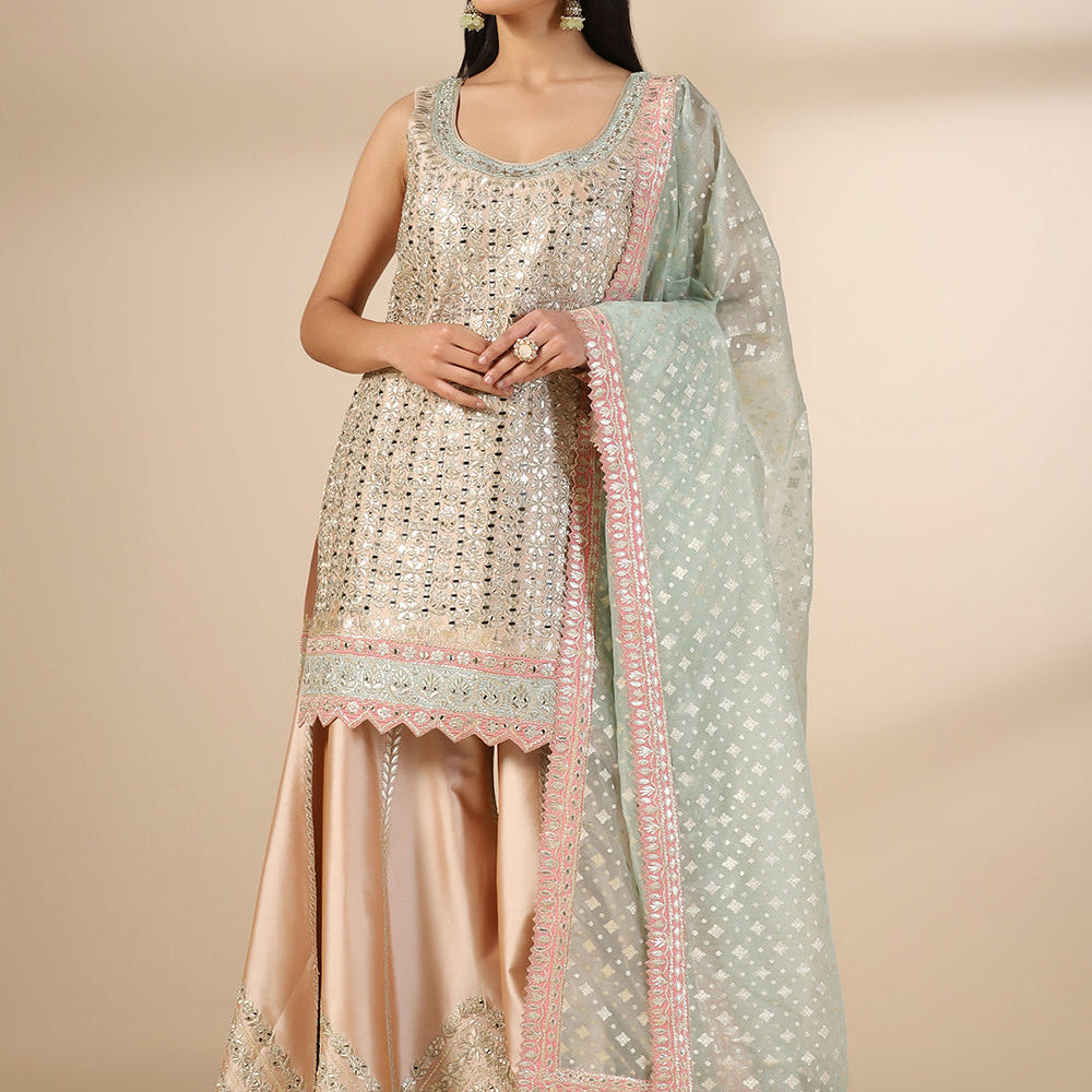 Baby Pink Serenity Raw Silk Sharara Suit