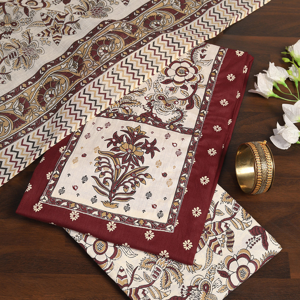 "Printed Perfection: Cotton Unstitched Suit with Stylish Neck Patch"