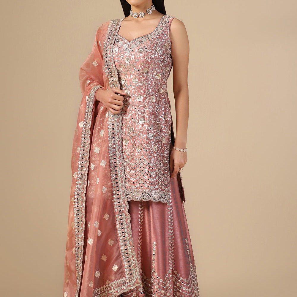 Peach Serenity Silk Sharara Suit