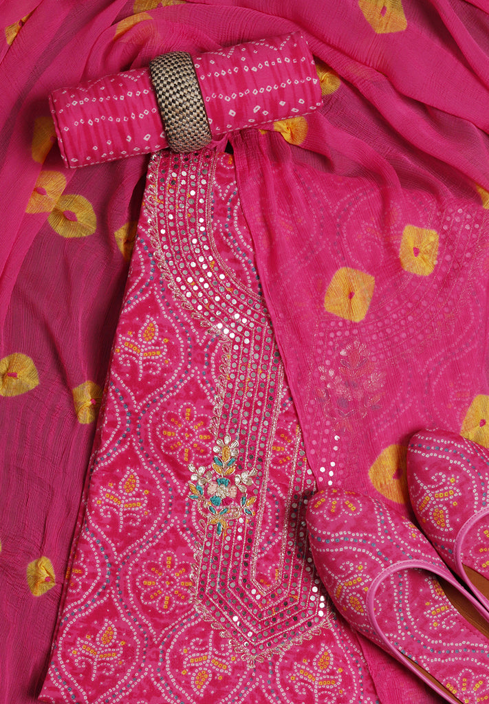 Rani Bandhani Unstitched Fabric Suit