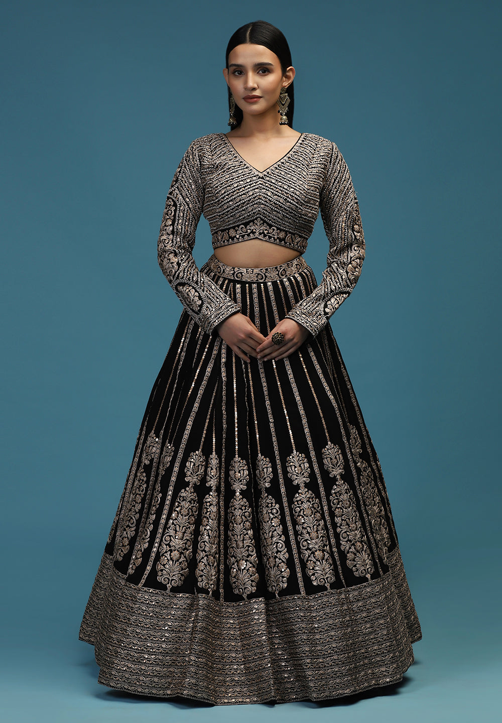 Buy Black Readymade Lehenga Set Online in India