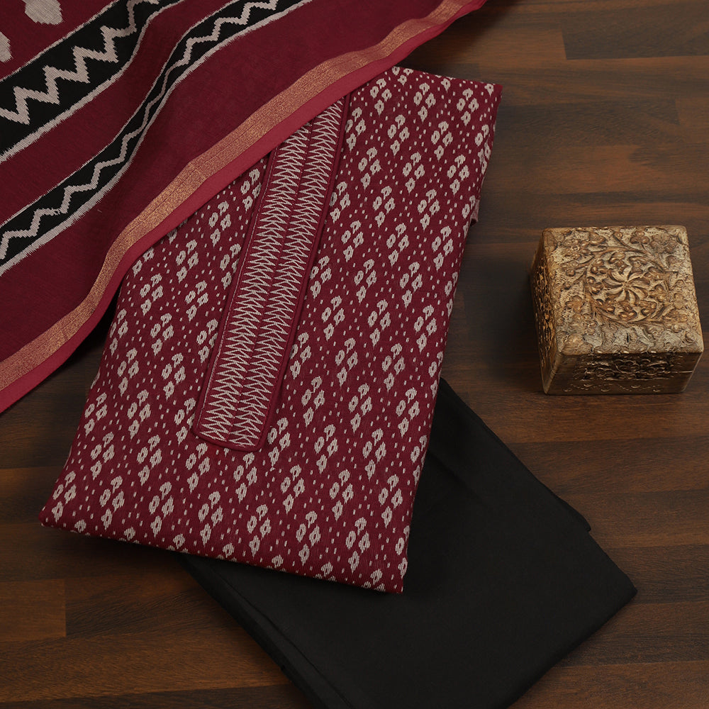 Printed Cotton Unstitched Suit with Stylish Neck Patch