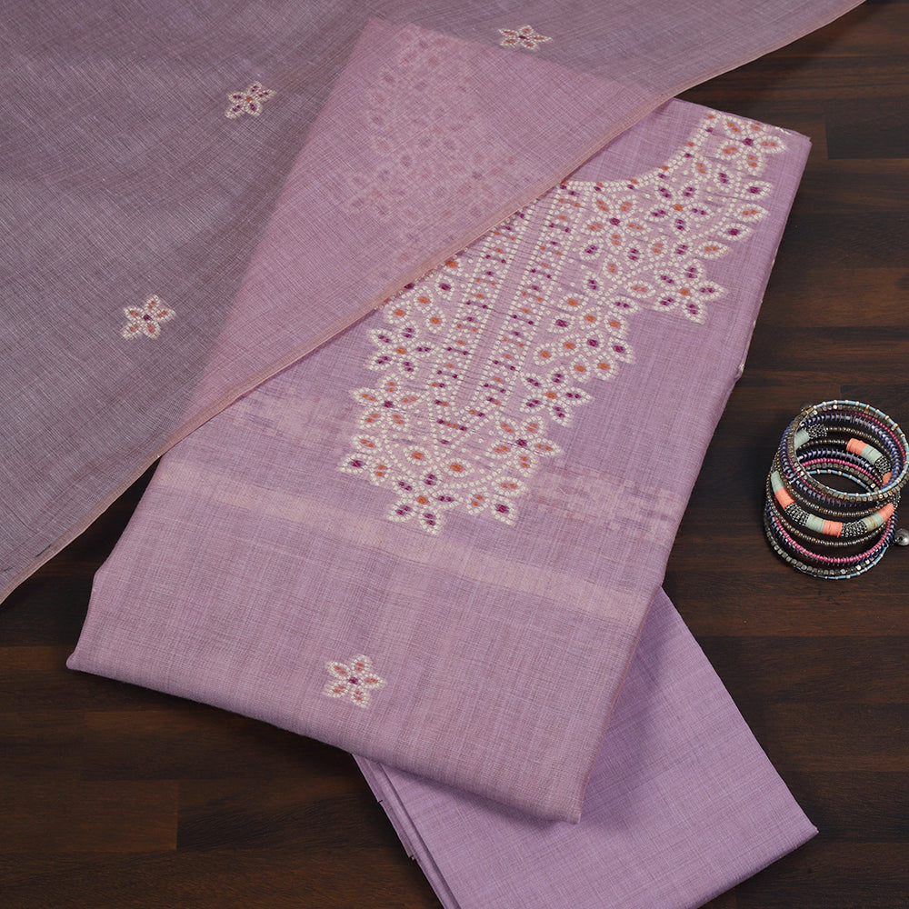 Linen Cotton Unstitched Suit With Thread Work