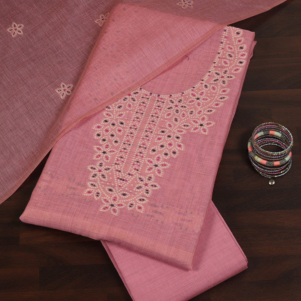 Linen Cotton Unstitched Suit With Thread Work