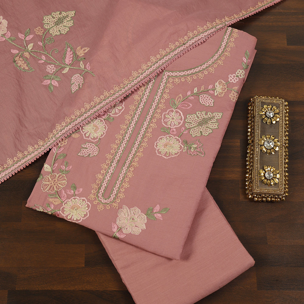 Cotton Unstitched Suit With Multi Resham Thread Work